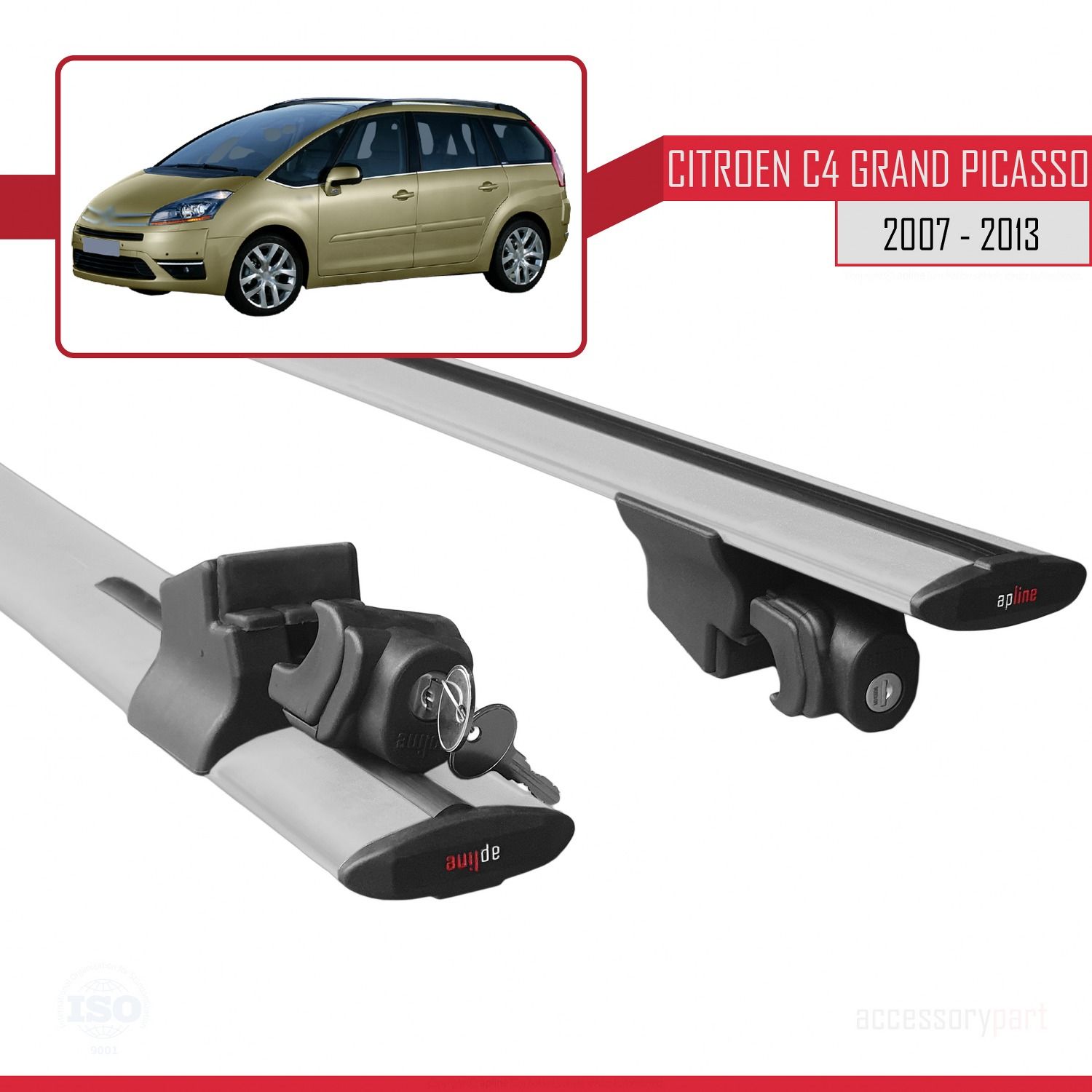 Citroen C4 Grand Picasso 2007-2013 Arası ile uyumlu HOOK Model Anahtar Kilitli Ara Atkı Tavan Barı GRİ
