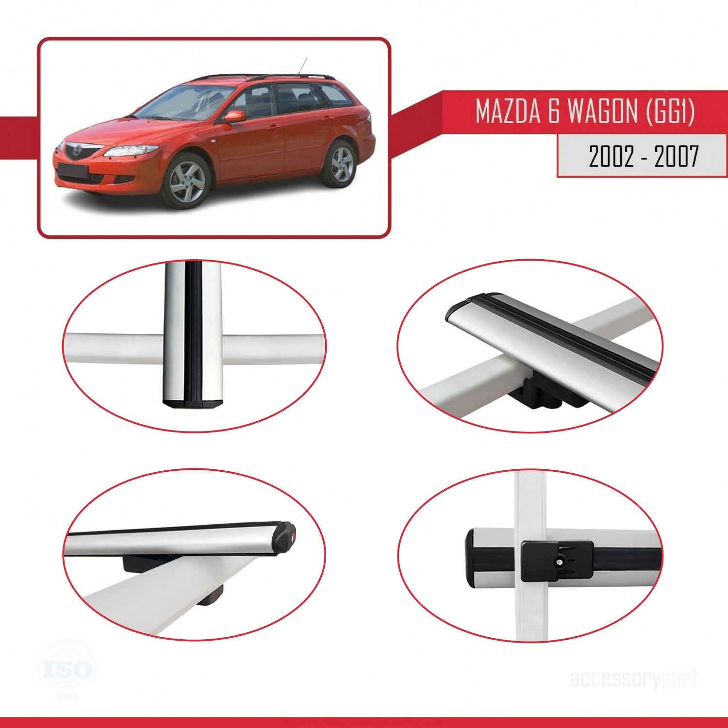 Mazda 6 (GG1) 2002-2007 Arası ile uyumlu Basic Model Ara Atkı Tavan Barı GRİ 3 ADET