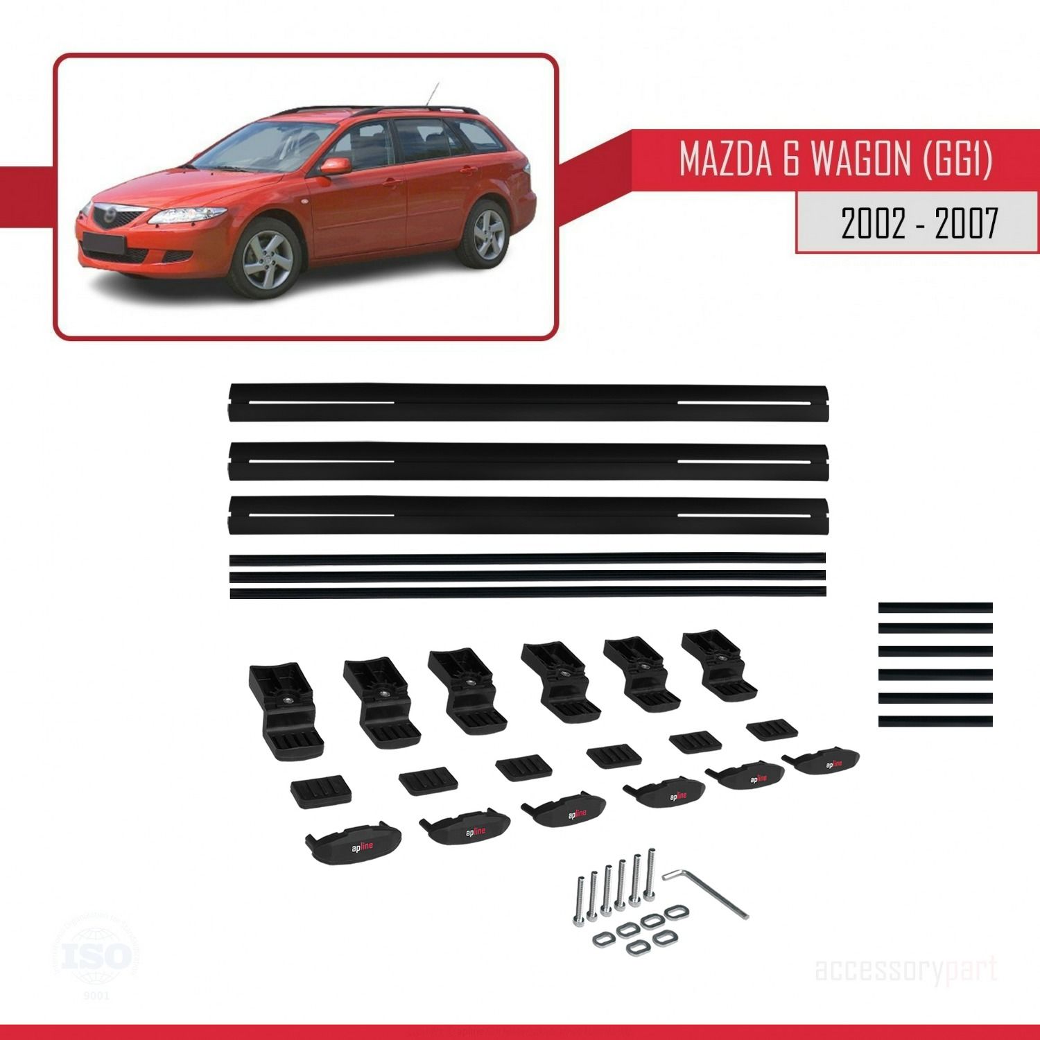 Mazda 6 (GG1) 2002-2007 Arası ile uyumlu Basic Model Ara Atkı Tavan Barı SİYAH 3 ADET