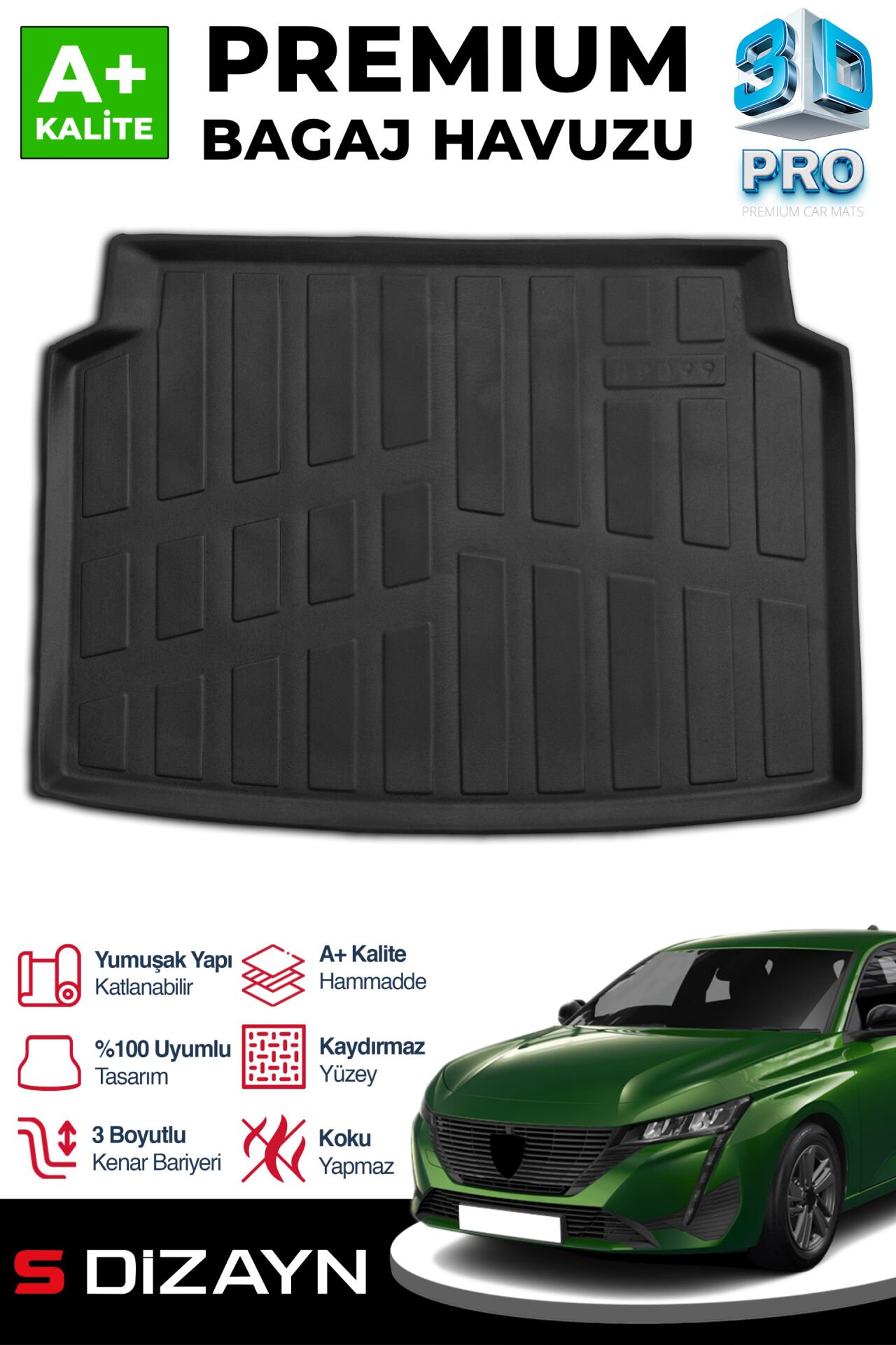 S-Dizayn Peugeot 308 3D Pro Bagaj Havuzu 2022 Üzeri A+ Kalite
