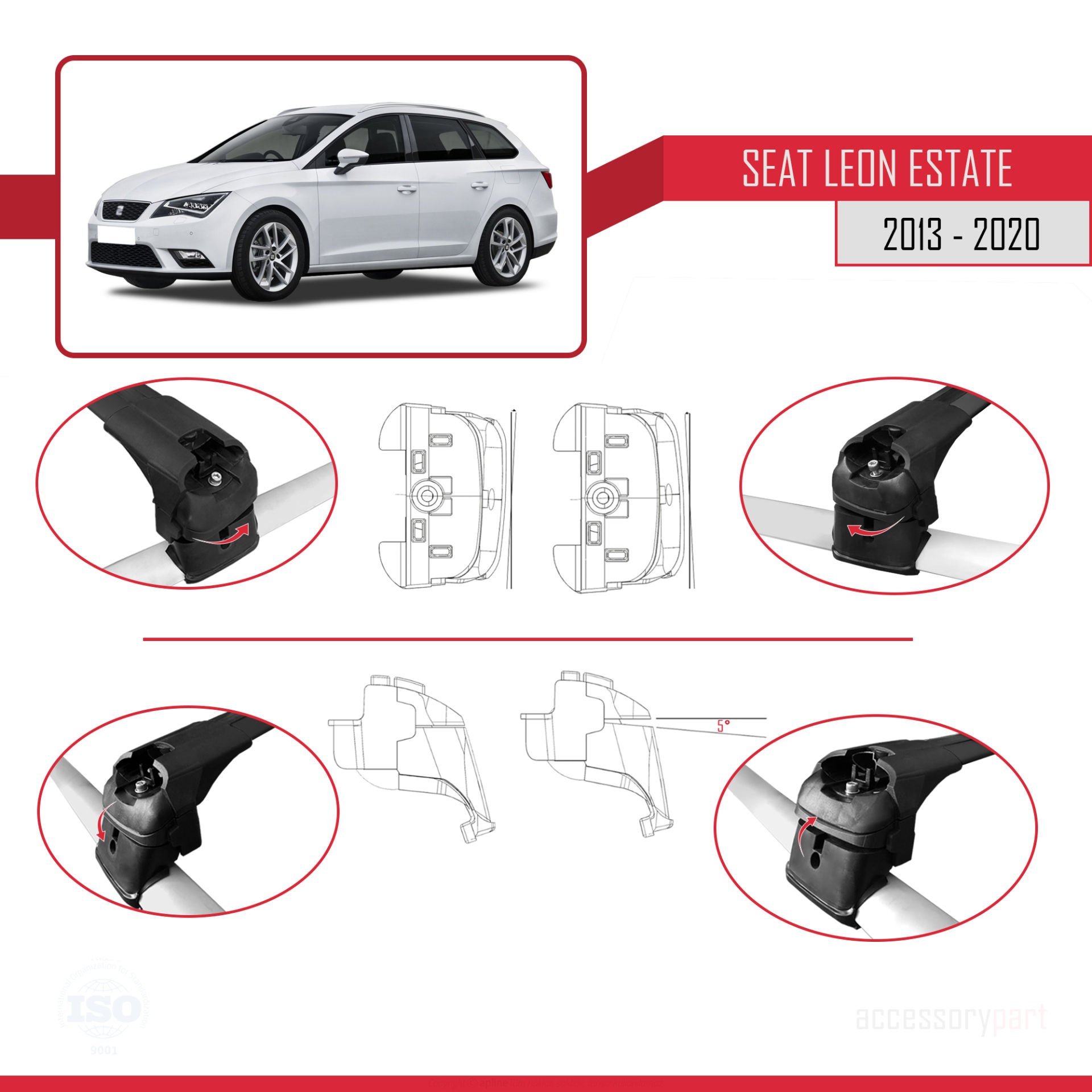 Seat Leon ST 2013-2020 Arası ile uyumlu ACE-2 Ara Atkı Tavan Barı SİYAH
