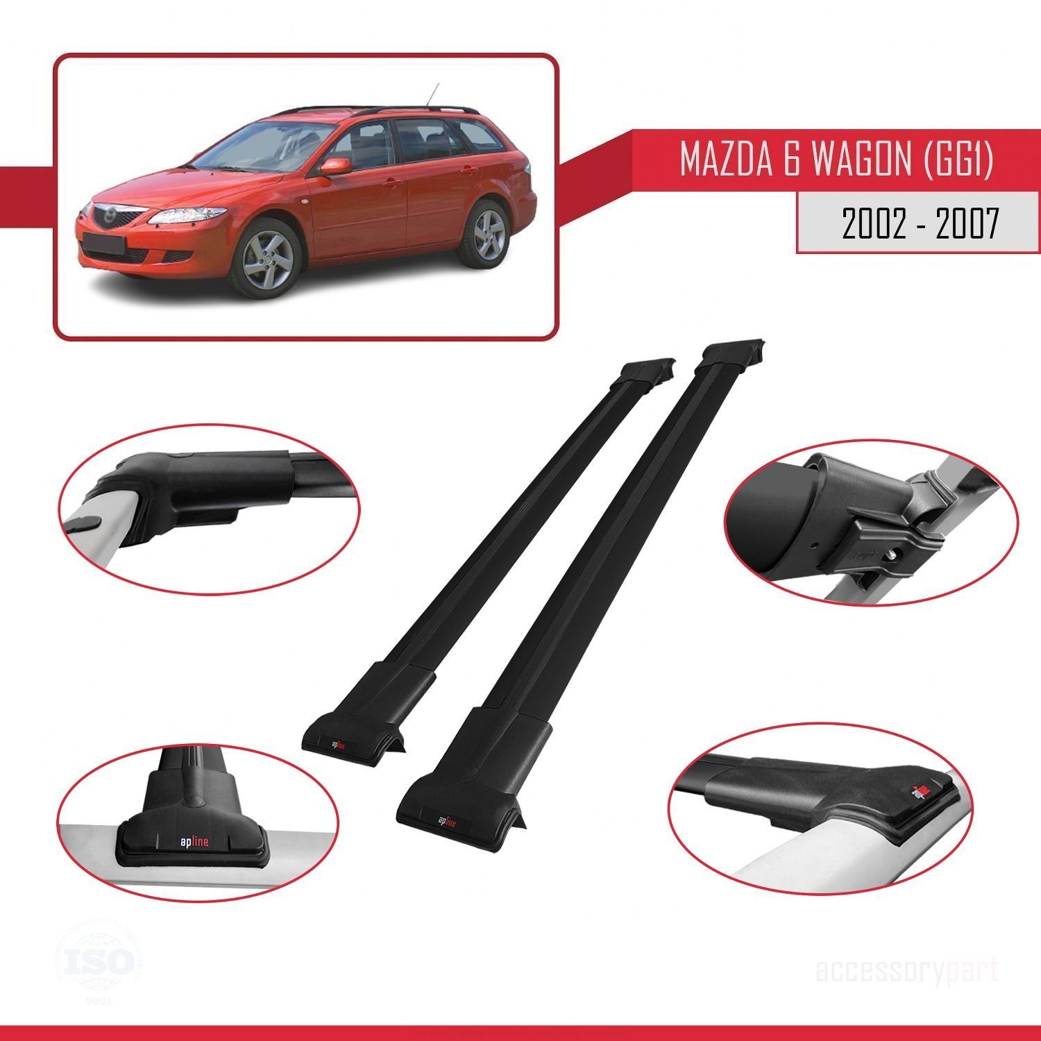 Mazda 6 (GG1) 2002-2007 Arası ile Uyumlu FLY Model Ara Atkı Tavan Barı SİYAH