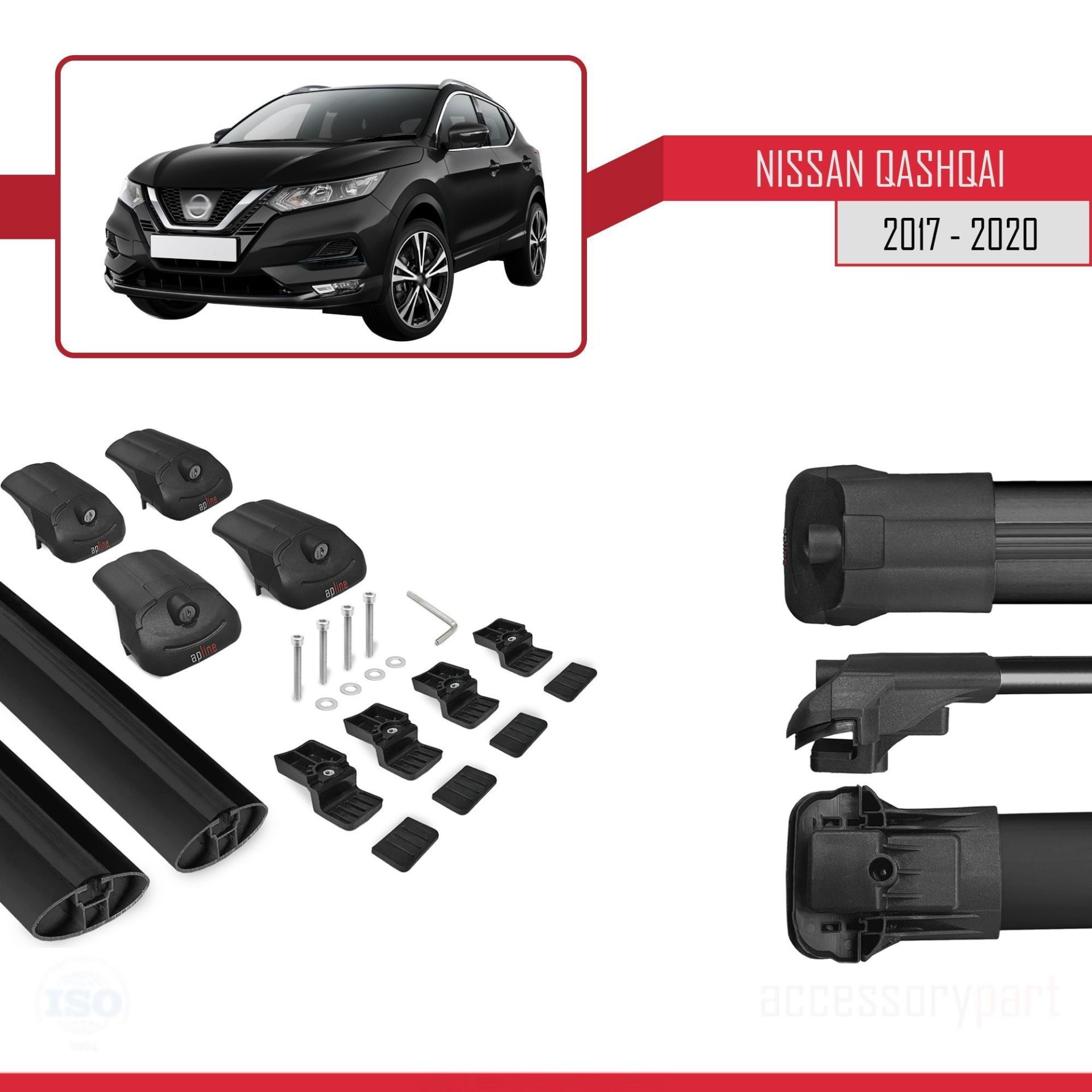 Nissan Qashqai 2017-2021 Arası ile uyumlu ACE-1 Ara Atkı Tavan Barı SİYAH