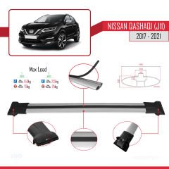 Nissan Qashqai 2017-2021 Arası ile uyumlu FLY Model Ara Atkı Tavan Barı GRİ