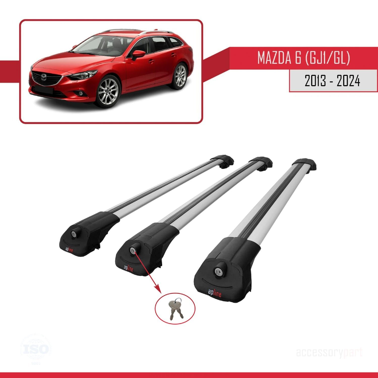 Mazda 6 (GJ1/GL) 2013 ve Sonrası ile uyumlu ACE-1 Ara Atkı Tavan Barı GRİ 3 ADET BAR