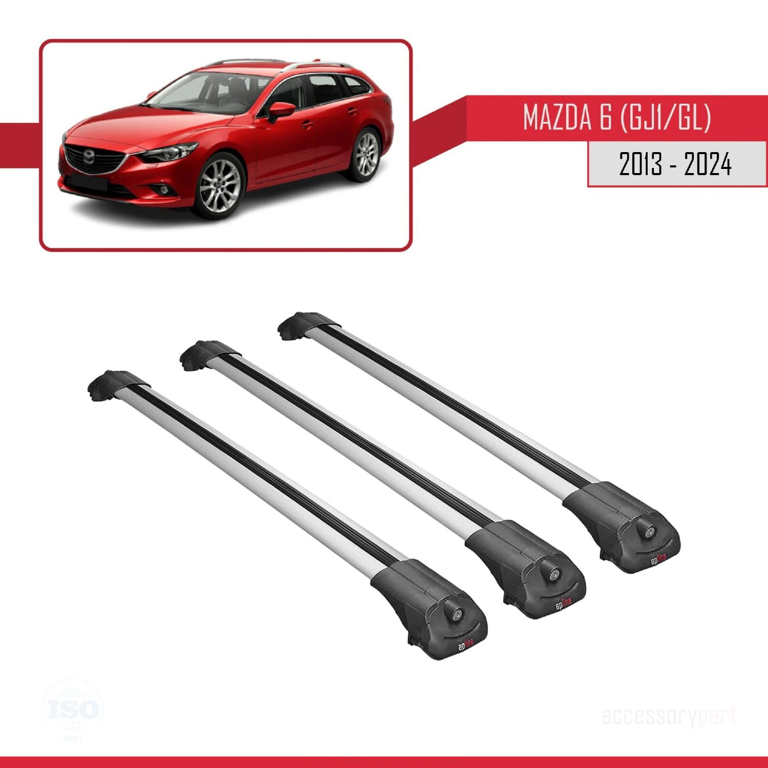 Mazda 6 (GJ1/GL) 2013 ve Sonrası ile uyumlu ACE-1 Ara Atkı Tavan Barı GRİ 3 ADET BAR