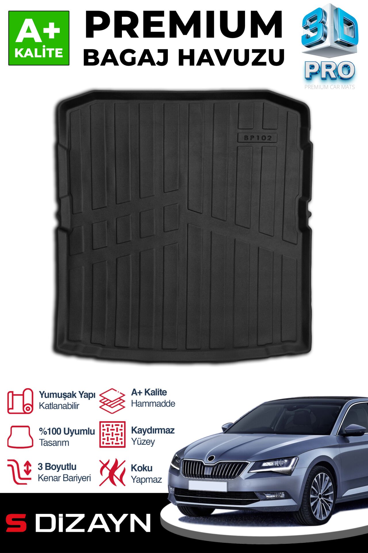 S-Dizayn Skoda SuperB 3D Pro Bagaj Havuzu 2015-2024 A+ Kalite