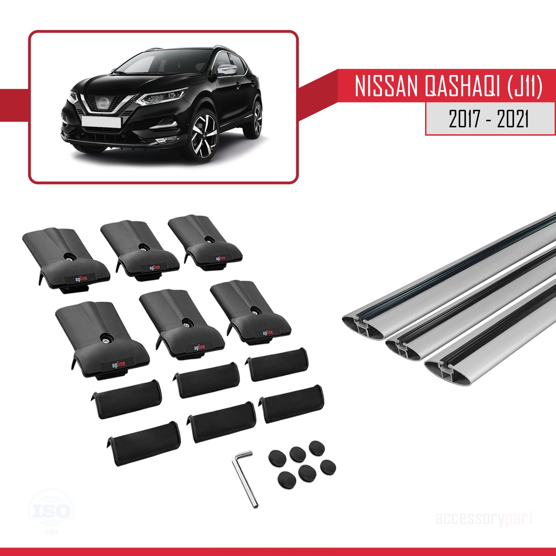 Nissan Qashqai 2017-2021 Arası ile Uyumlu FLY Model Ara Atkı Tavan Barı GRİ 3 ADET BAR