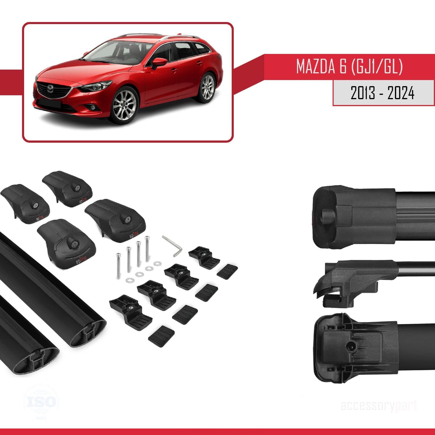 Mazda 6 (GJ1/GL) 2013 ve Sonrası ile uyumlu ACE-1 Ara Atkı Tavan Barı SİYAH