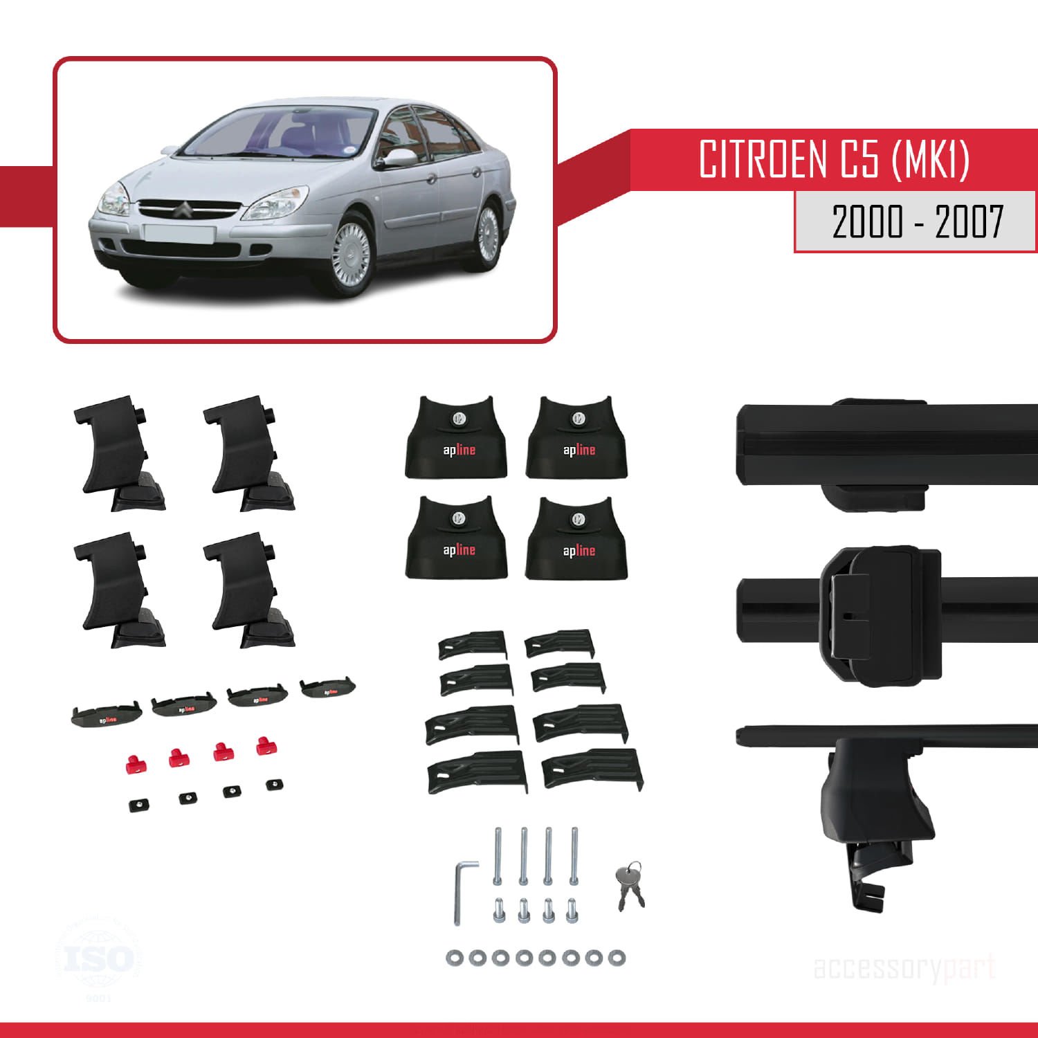 Citroen C5 (Mk1) 2000-2007 Arası ile uyumlu ACE-4 Ara Atkı Tavan Barı SİYAH