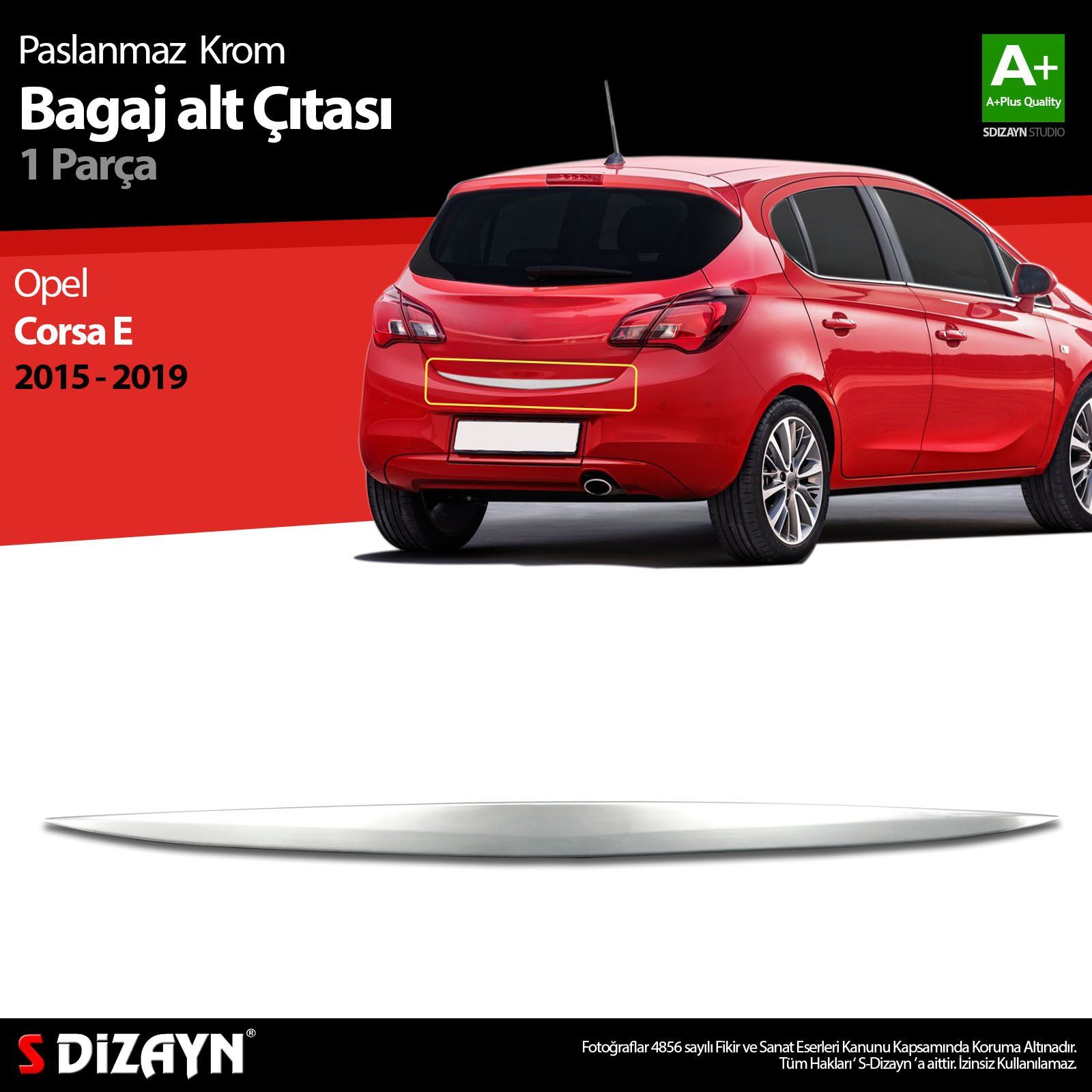 Opel Corsa Uyumlu E Krom Bagaj Alt Çıtası 2015-2019
