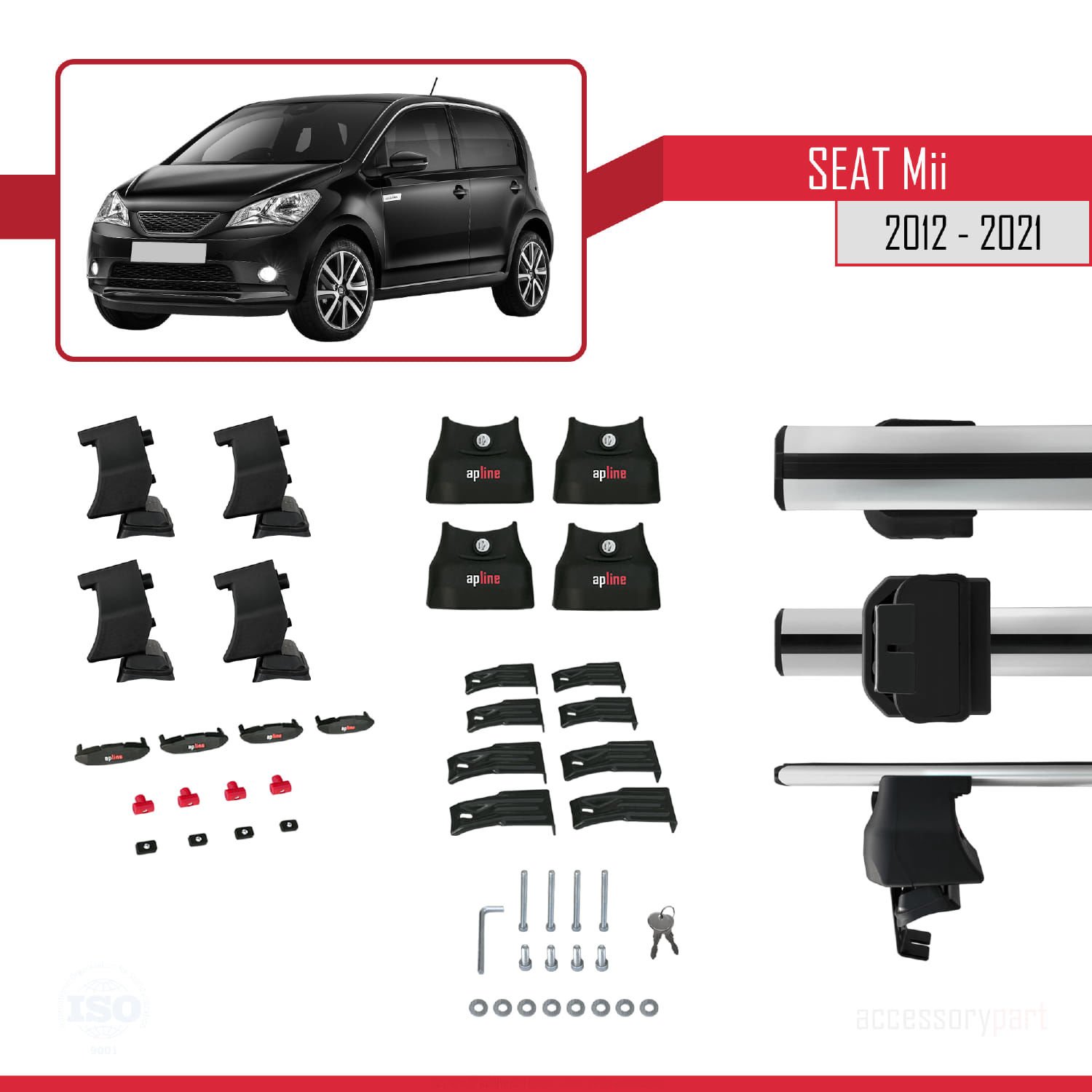 Seat Mii 2012-2021 Arası ile uyumlu ACE-4 Ara Atkı Tavan Barı GRİ