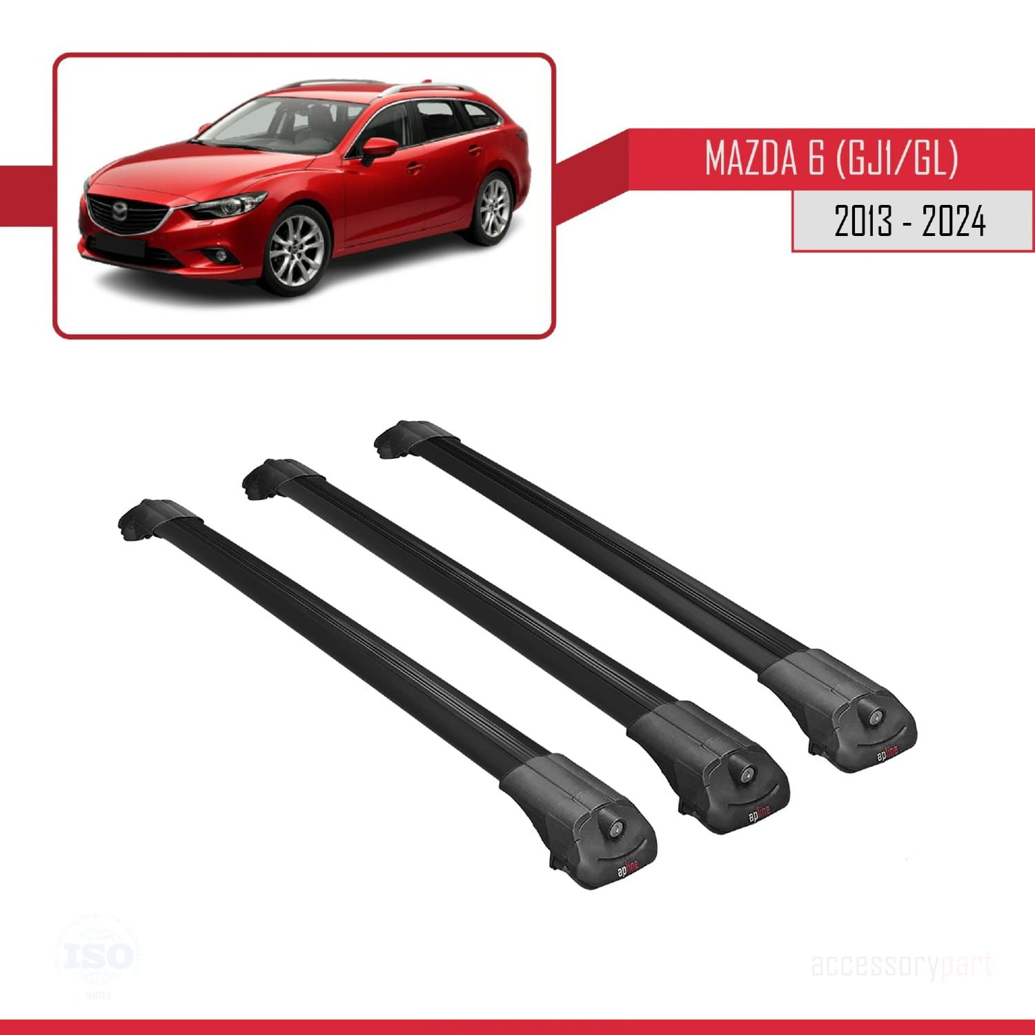 Mazda 6 (GJ1/GL) 2013 ve Sonrası ile uyumlu ACE-1 Ara Atkı Tavan Barı SİYAH 3 ADET BAR