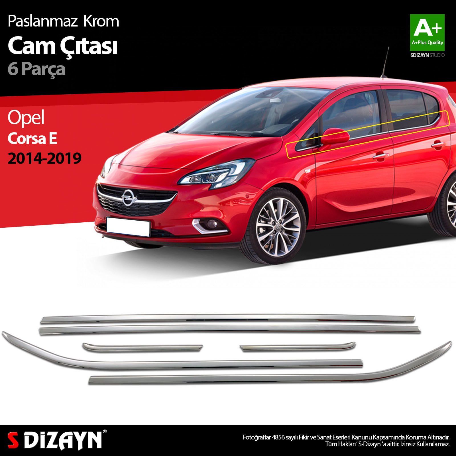 Opel Corsa Uyumlu E Krom Cam Çıtası 6 Parça. 2015-2019
