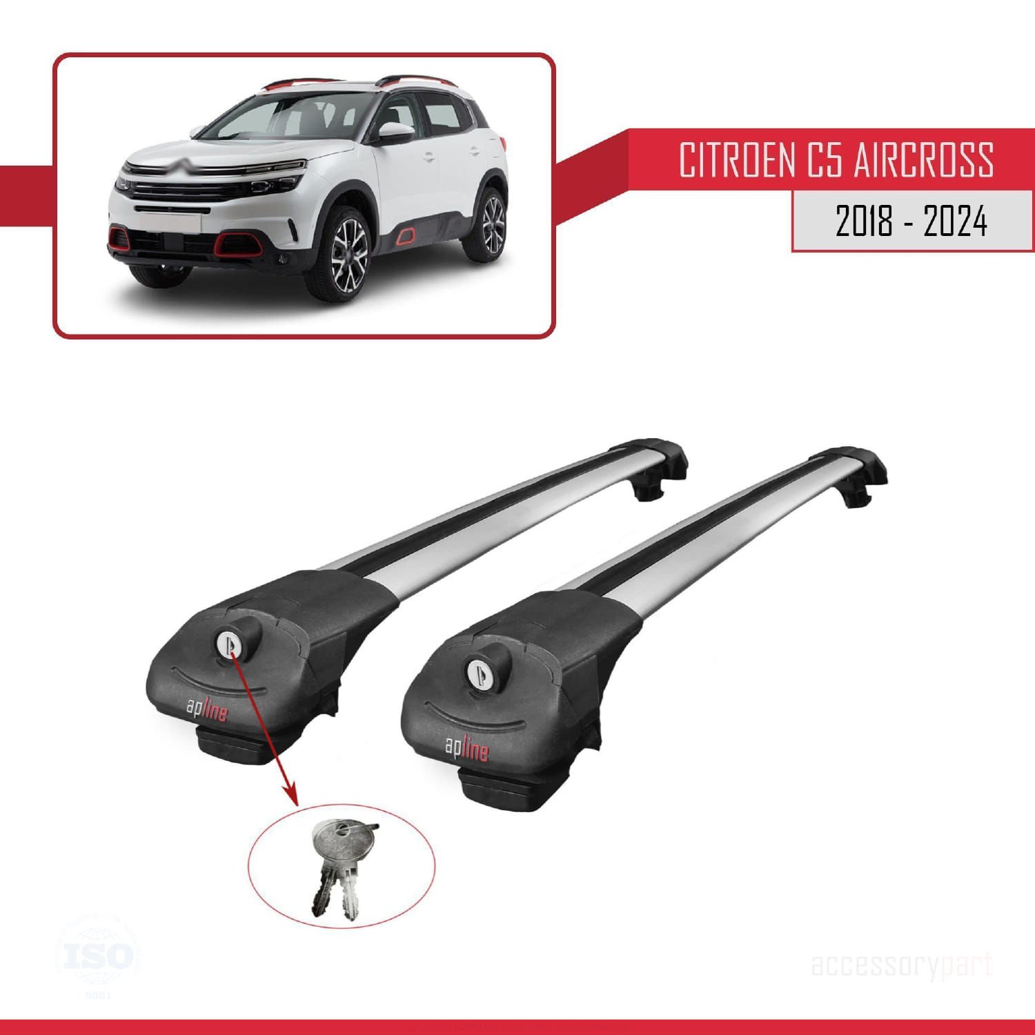 Citroen C5 Aircross 2018 ve Sonrası ile uyumlu ACE-1 Ara Atkı Tavan Barı GRİ