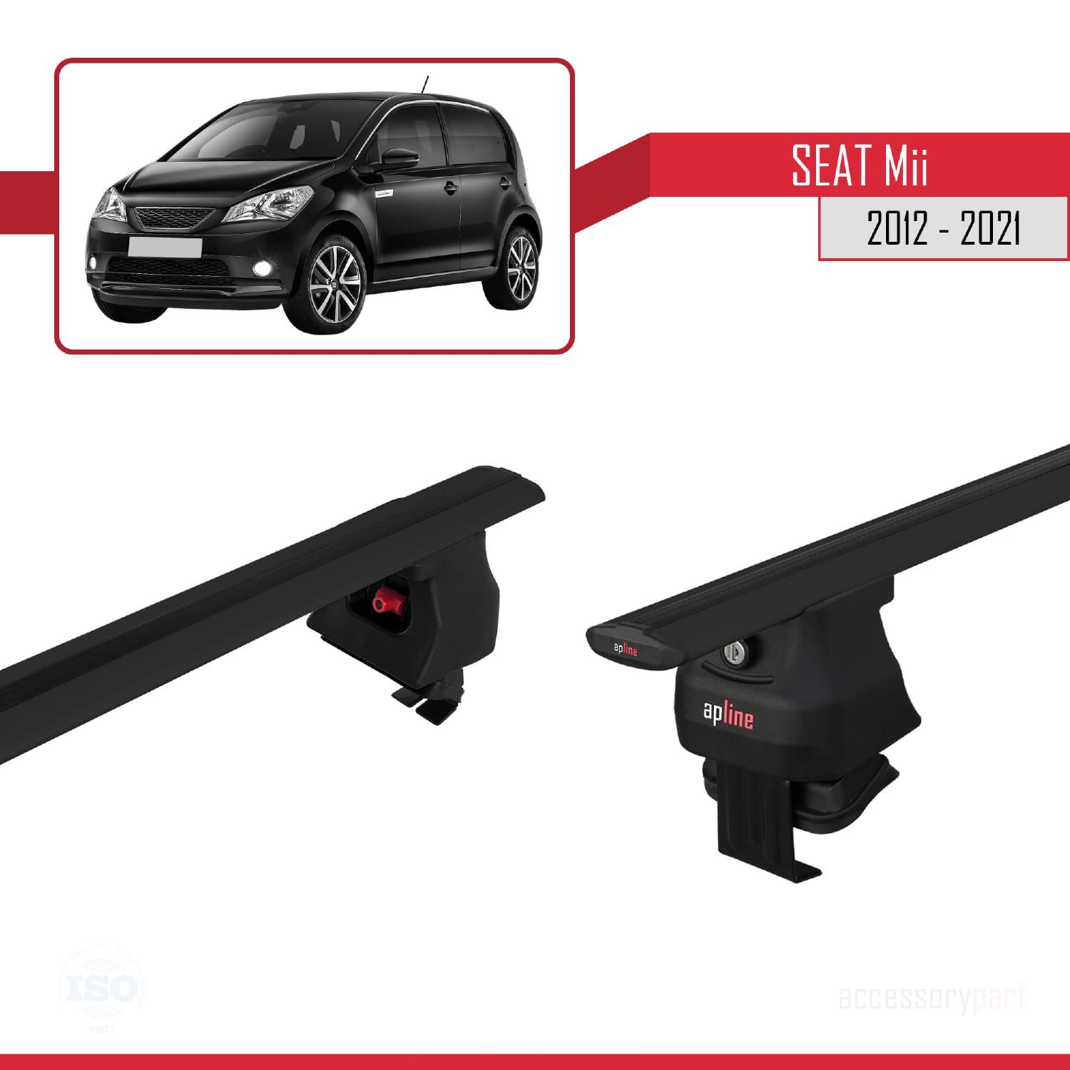 Seat Mii 2012-2021 Arası ile uyumlu ACE-4 Ara Atkı Tavan Barı SİYAH