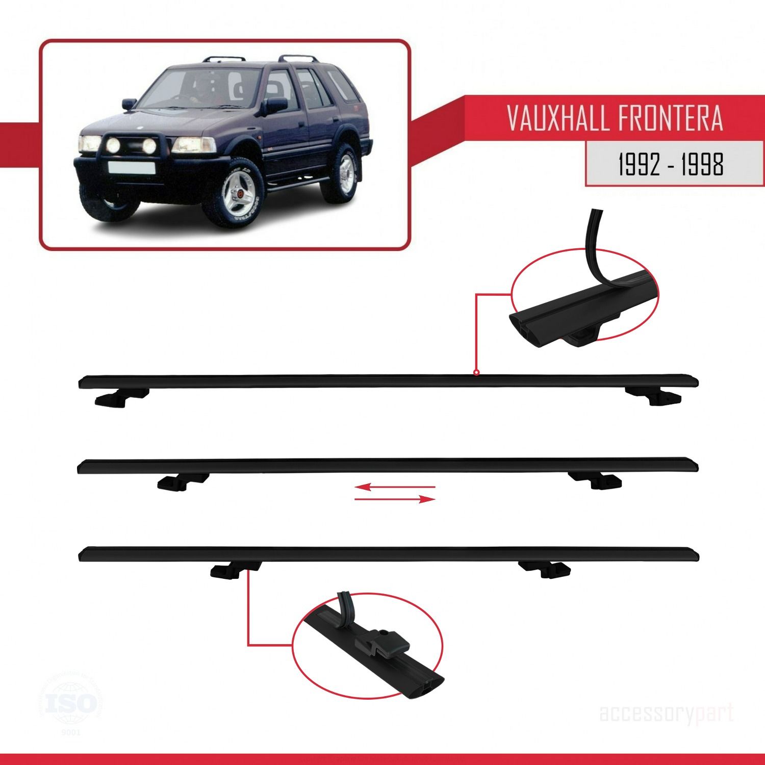 Vauxhall Frontera 1992-1998 Arası ile uyumlu Basic Model Ara Atkı Tavan Barı SİYAH 3 ADET