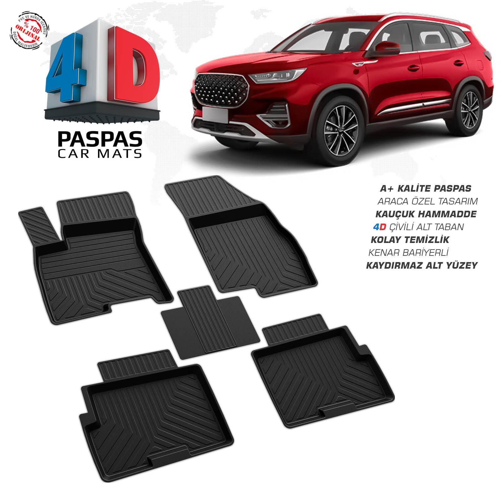 Chery Tiggo 8 Pro 4D Araca Özel Havuzlu Kauçuk Paspas 2022 Üzeri