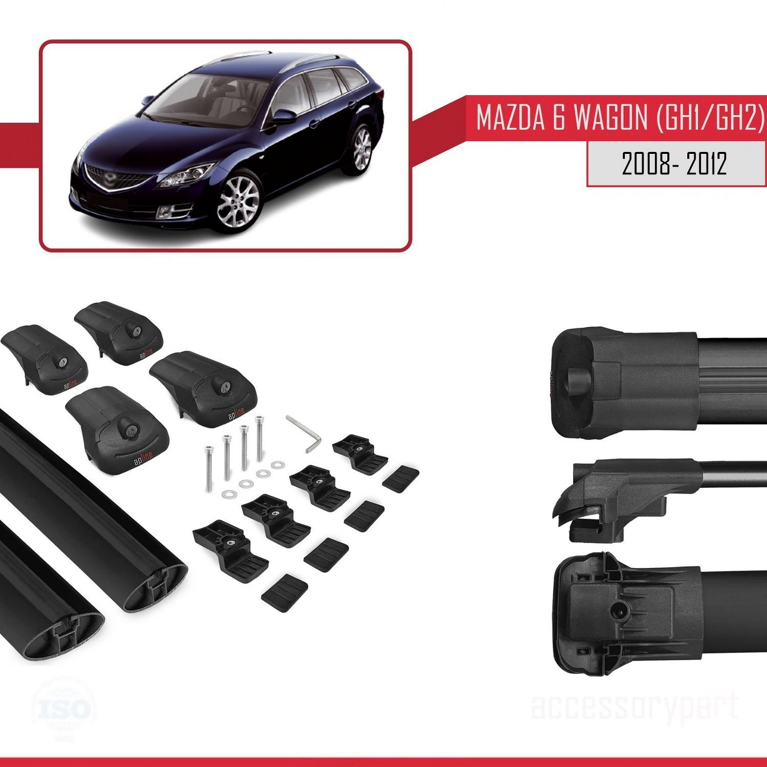 Mazda 6 Wagon (GH1/GH2) 2008-2012 Arası ile uyumlu ACE-1 Ara Atkı Tavan Barı SİYAH