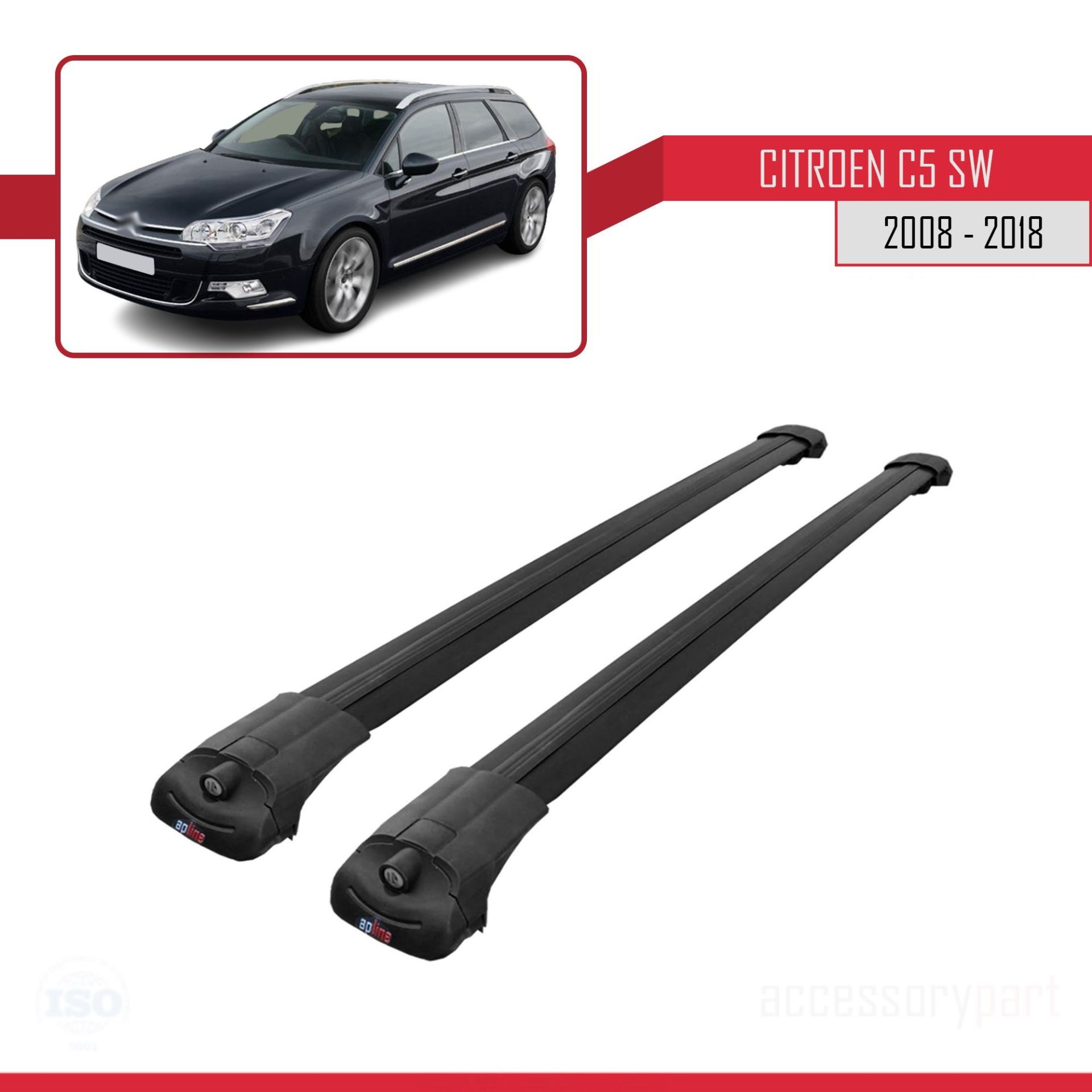 Citroen C5 SW 2008-2018 Arası ile uyumlu ACE-1 Ara Atkı Tavan Barı SİYAH