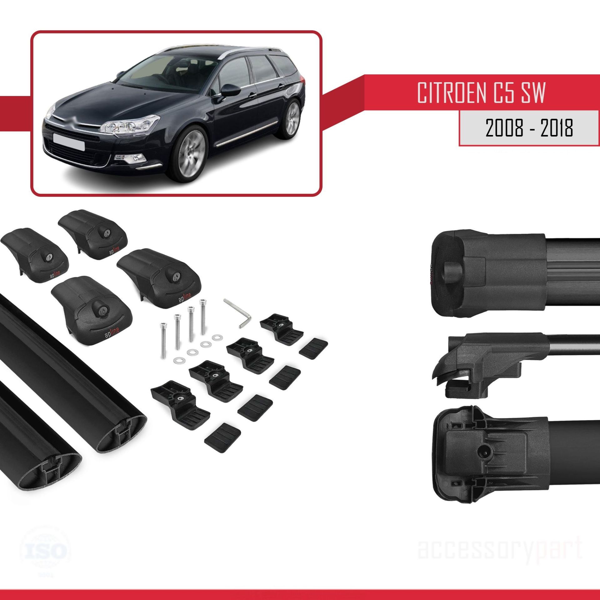 Citroen C5 SW 2008-2018 Arası ile uyumlu ACE-1 Ara Atkı Tavan Barı SİYAH