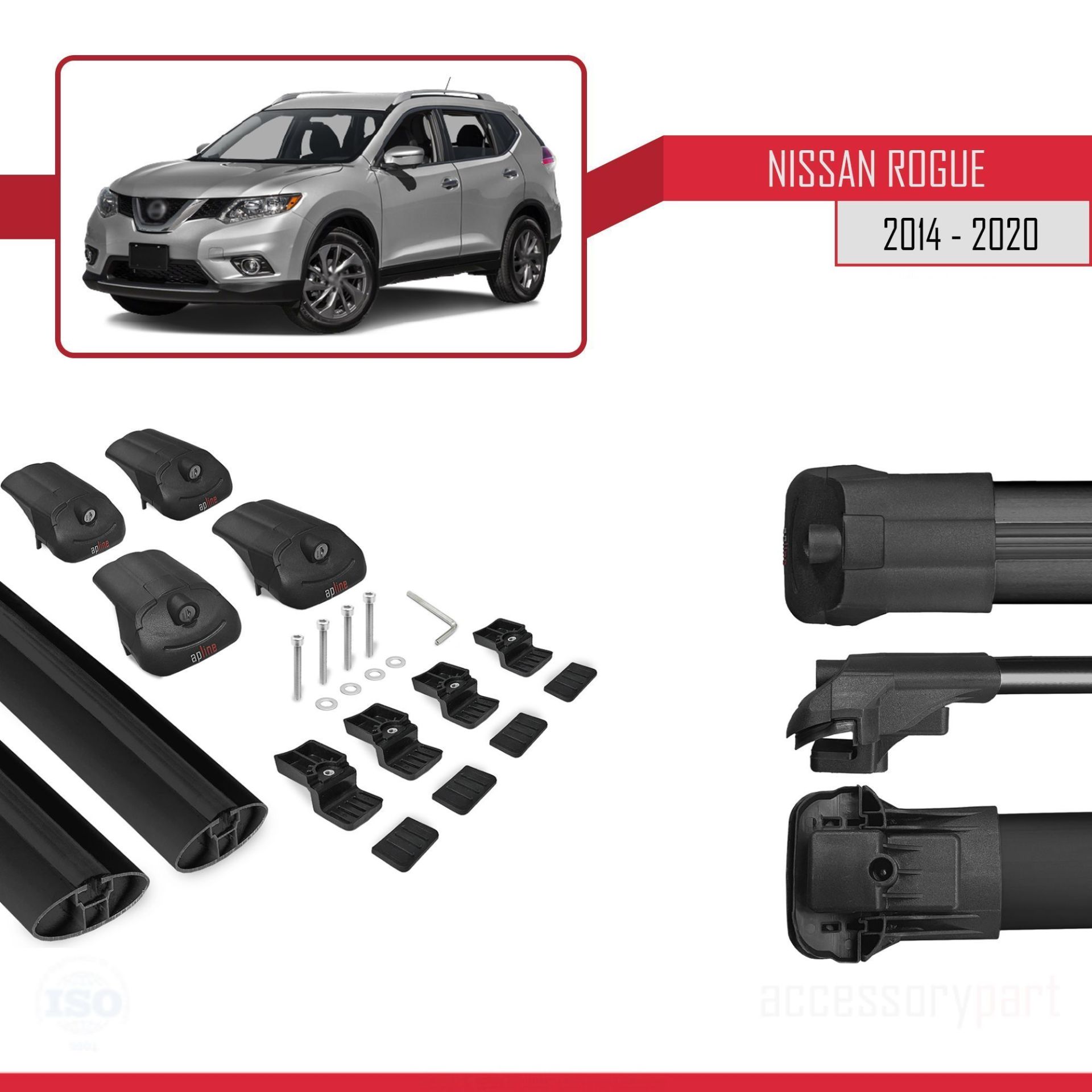 Nissan Rogue 2014-2020 Arası ile uyumlu ACE-1 Ara Atkı Tavan Barı SİYAH