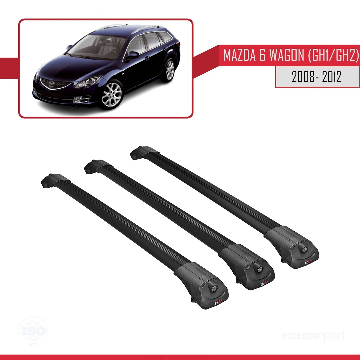 Mazda 6 Wagon (GH1/GH2) 2008-2012 Arası ile uyumlu ACE-1 Ara Atkı Tavan Barı SİYAH 3 ADET BAR