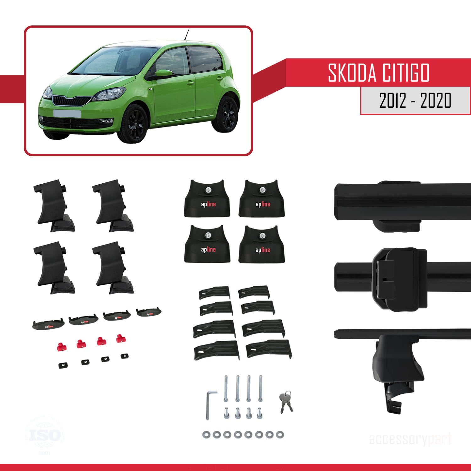 Skoda Citigo 2012-2020 Arası ile uyumlu ACE-4 Ara Atkı Tavan Barı SİYAH