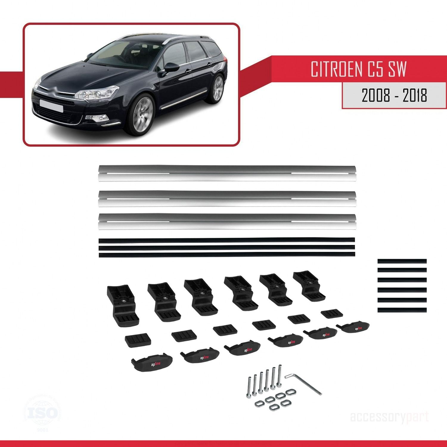 Citroen C5 SW 2008-2018 Arası ile uyumlu Basic Model Ara Atkı Tavan Barı GRİ 3 ADET