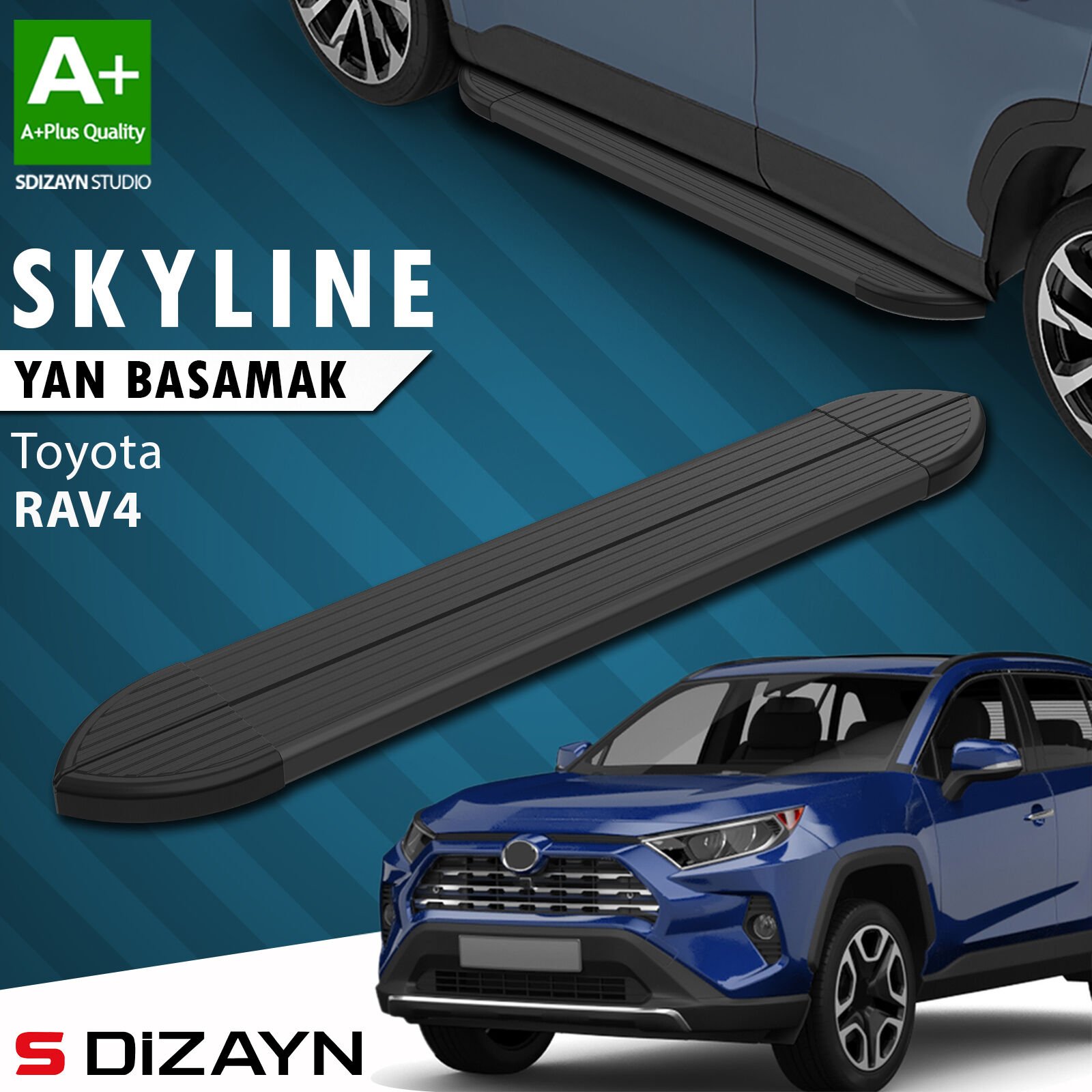 S-Dizayn Toyota RAV 4 5 Skyline Siyah Yan Basamak 173 Cm 2018 Üzeri A+ Kalite