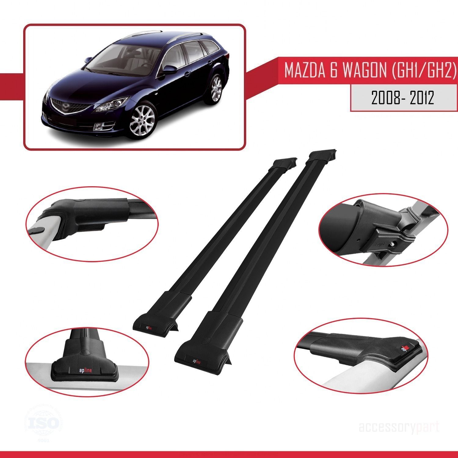 Mazda 6 Wagon (GH1/GH2) 2008-2012 Arası ile Uyumlu FLY Model Ara Atkı Tavan Barı SİYAH