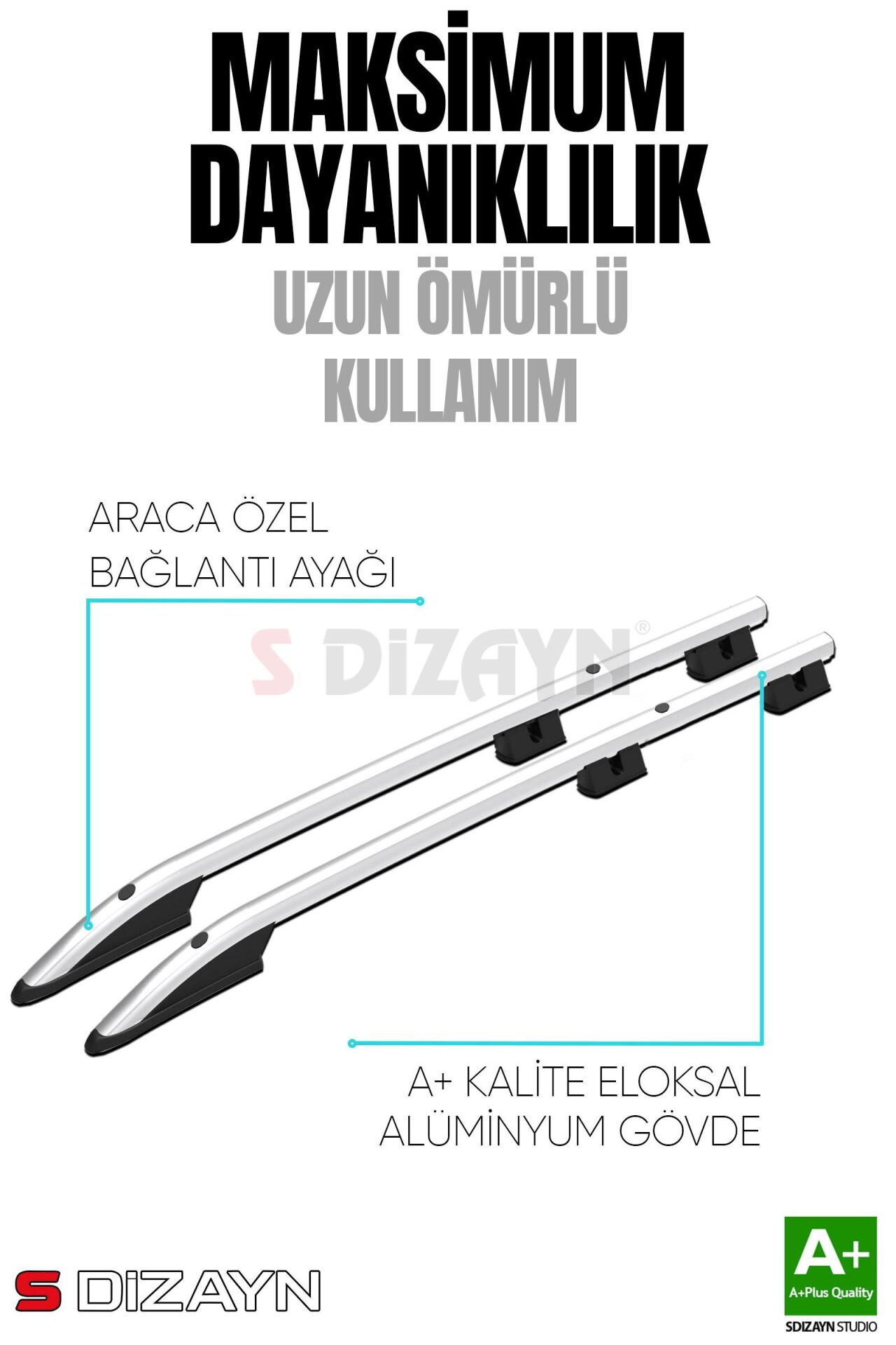 S-Dizayn Fiat Fiorino Aluminyum Gri Tavan Çıtası Sport Model 2008 Üzeri A+ Kalite