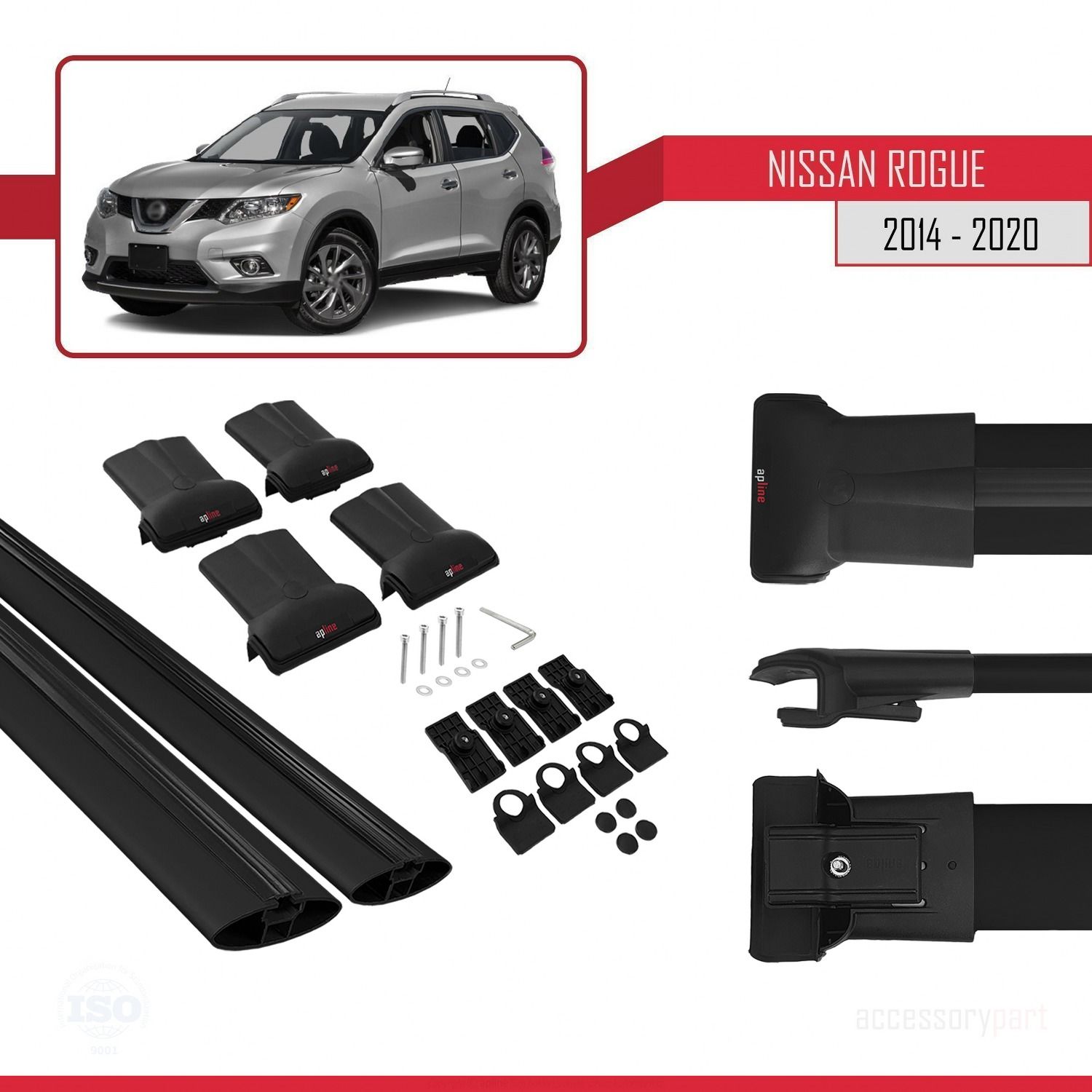 Nissan Rogue 2014-2020 Arası ile uyumlu FLY Model Ara Atkı Tavan Barı SİYAH