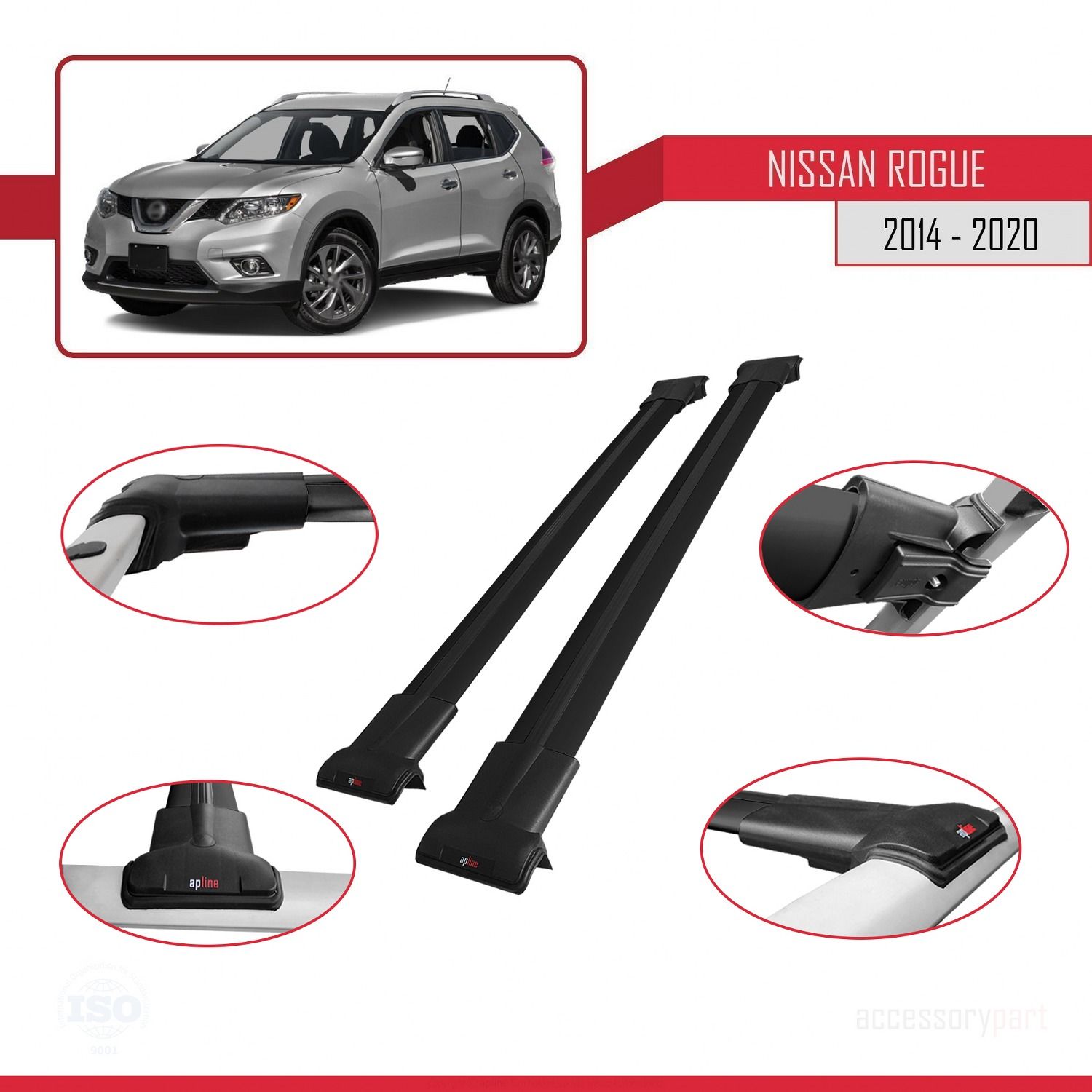 Nissan Rogue 2014-2020 Arası ile uyumlu FLY Model Ara Atkı Tavan Barı SİYAH