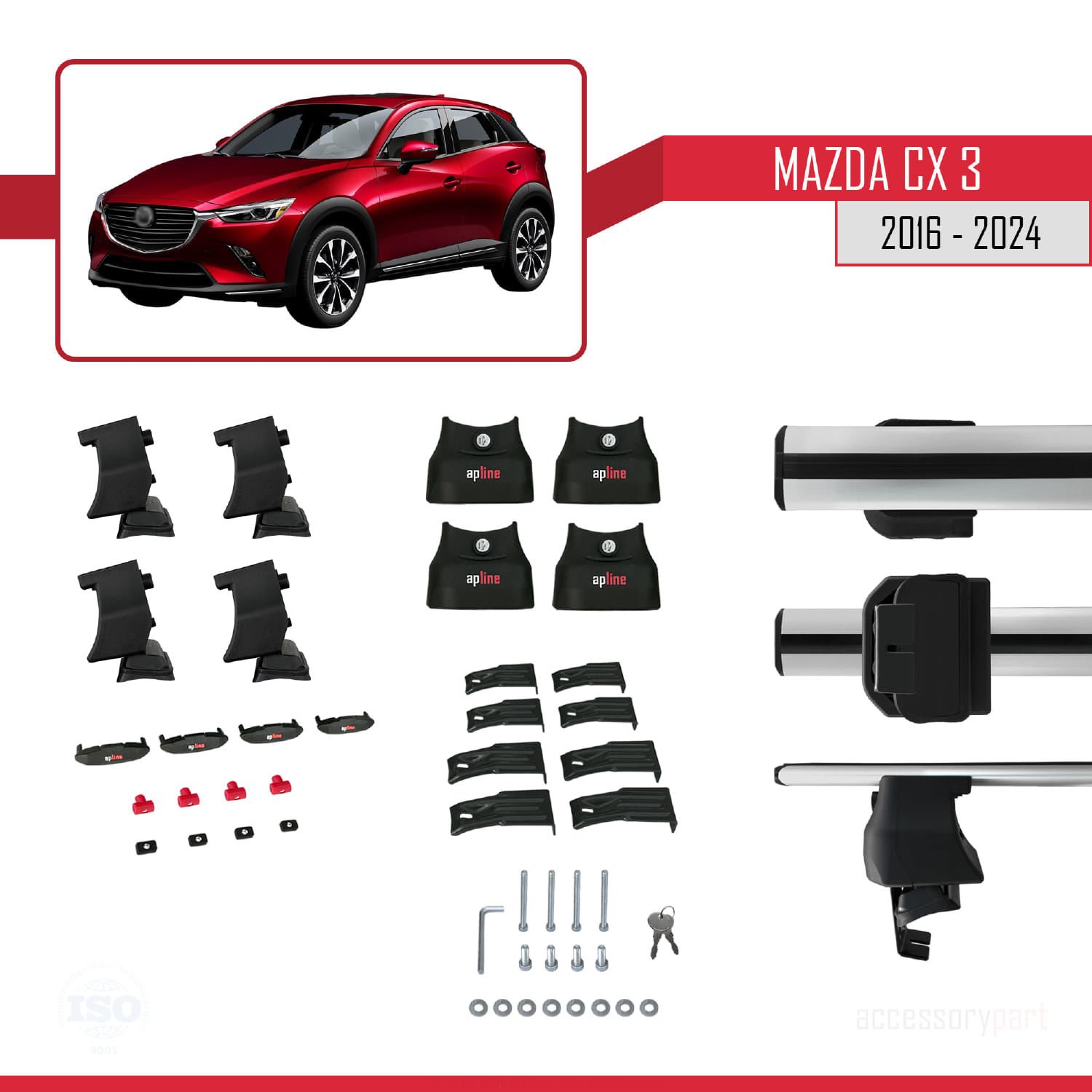 Mazda Cx-3 2016 ve Sonrası ile uyumlu ACE-4 Ara Atkı Tavan Barı GRİ