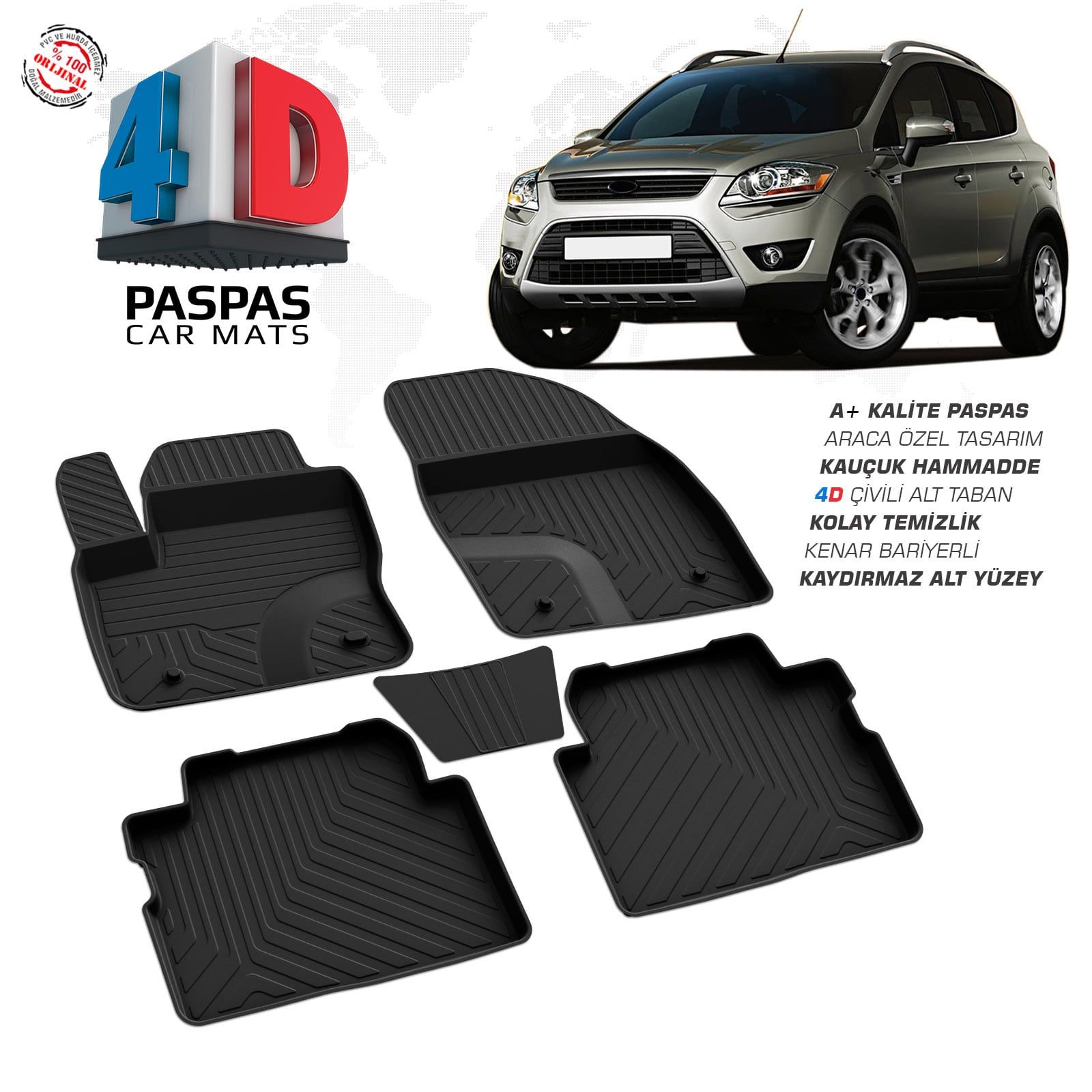 Ford Kuga 1 4D Araca Özel Havuzlu Kauçuk Paspas 2008-2013