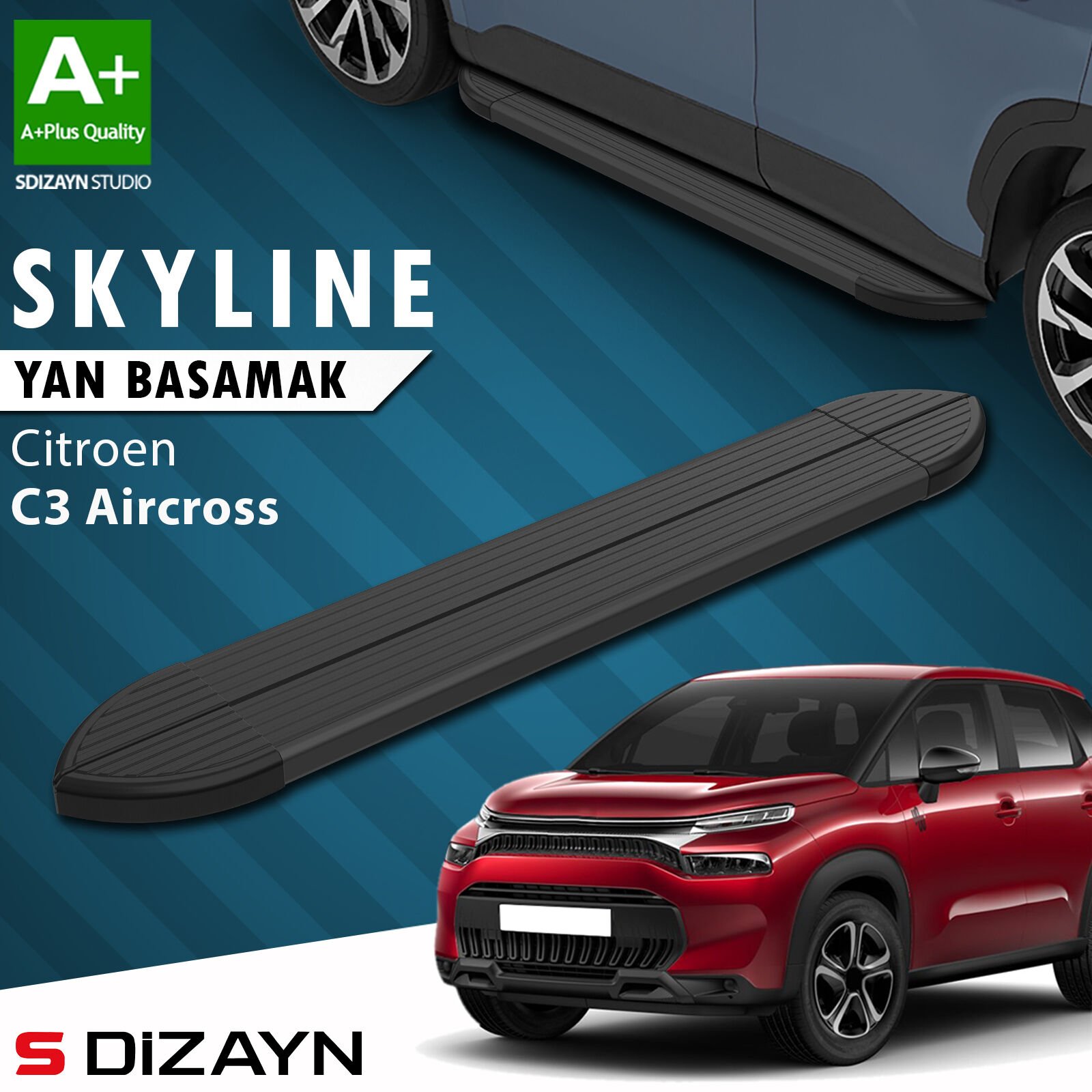 S-Dizayn Citroen C3 Aircross Skyline Siyah Yan Basamak 183 Cm 2017-2024 A+ Kalite