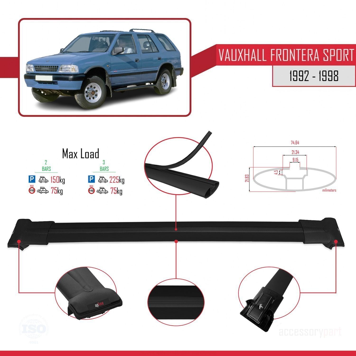 Vauxhall Frontera Sport 1992-1998 Arası ile Uyumlu FLY Model Ara Atkı Tavan Barı SİYAH