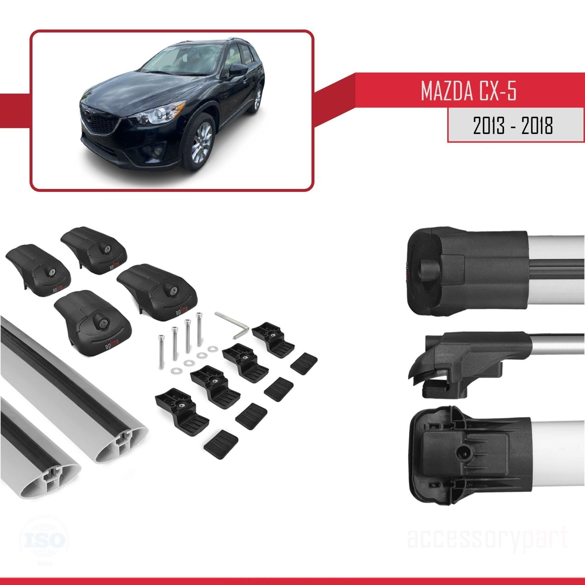 Mazda CX-5 2013-2018 Arası ile uyumlu ACE-1 Ara Atkı Tavan Barı GRİ