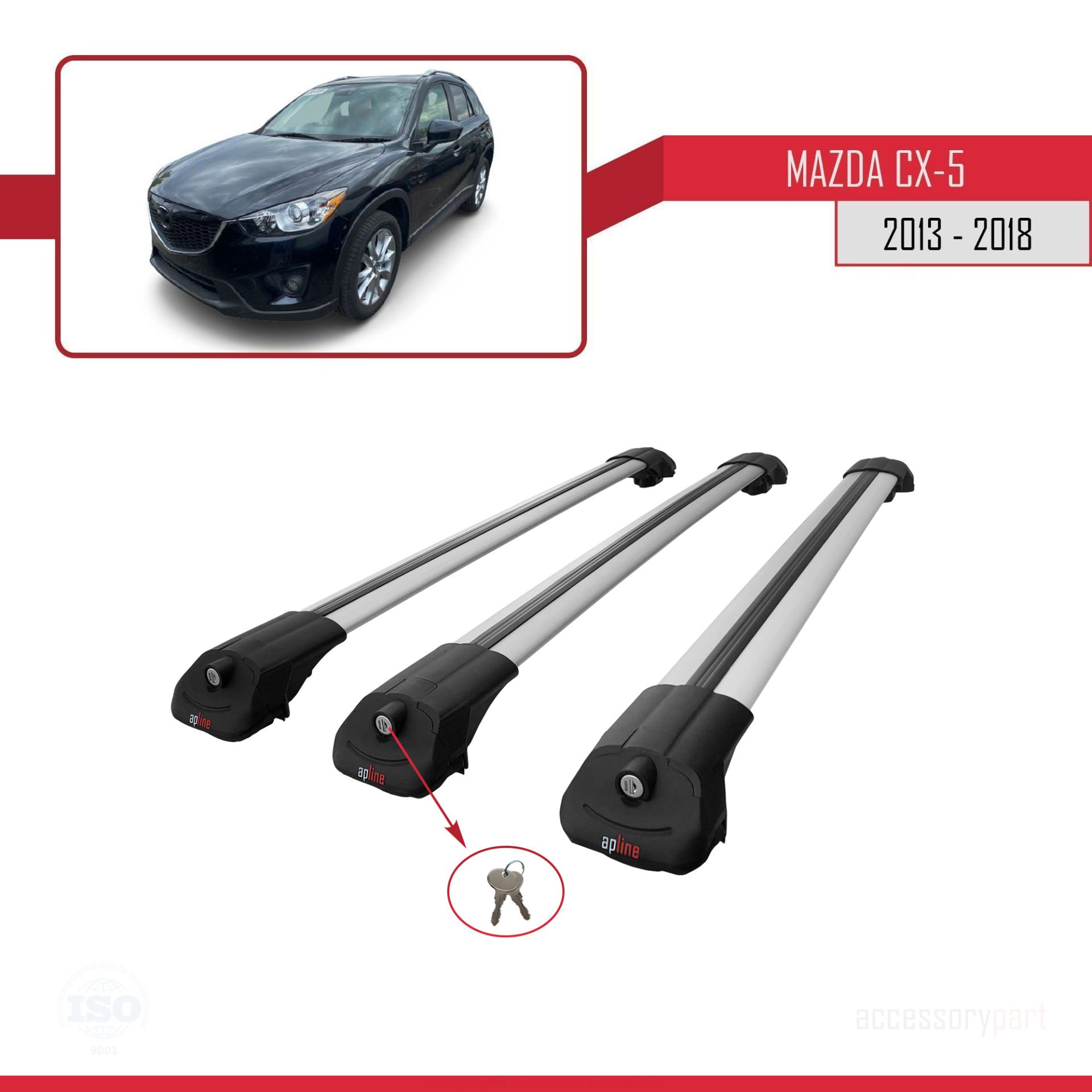 Mazda CX-5 2013-2018 Arası ile uyumlu ACE-1 Ara Atkı Tavan Barı GRİ 3 ADET BAR