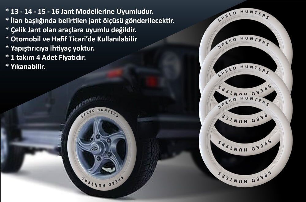Skoda Uyumlu 14 Jant Speed Hunters Lastik Yanağı Beyaz Renk 1 Takım 4 Adet
