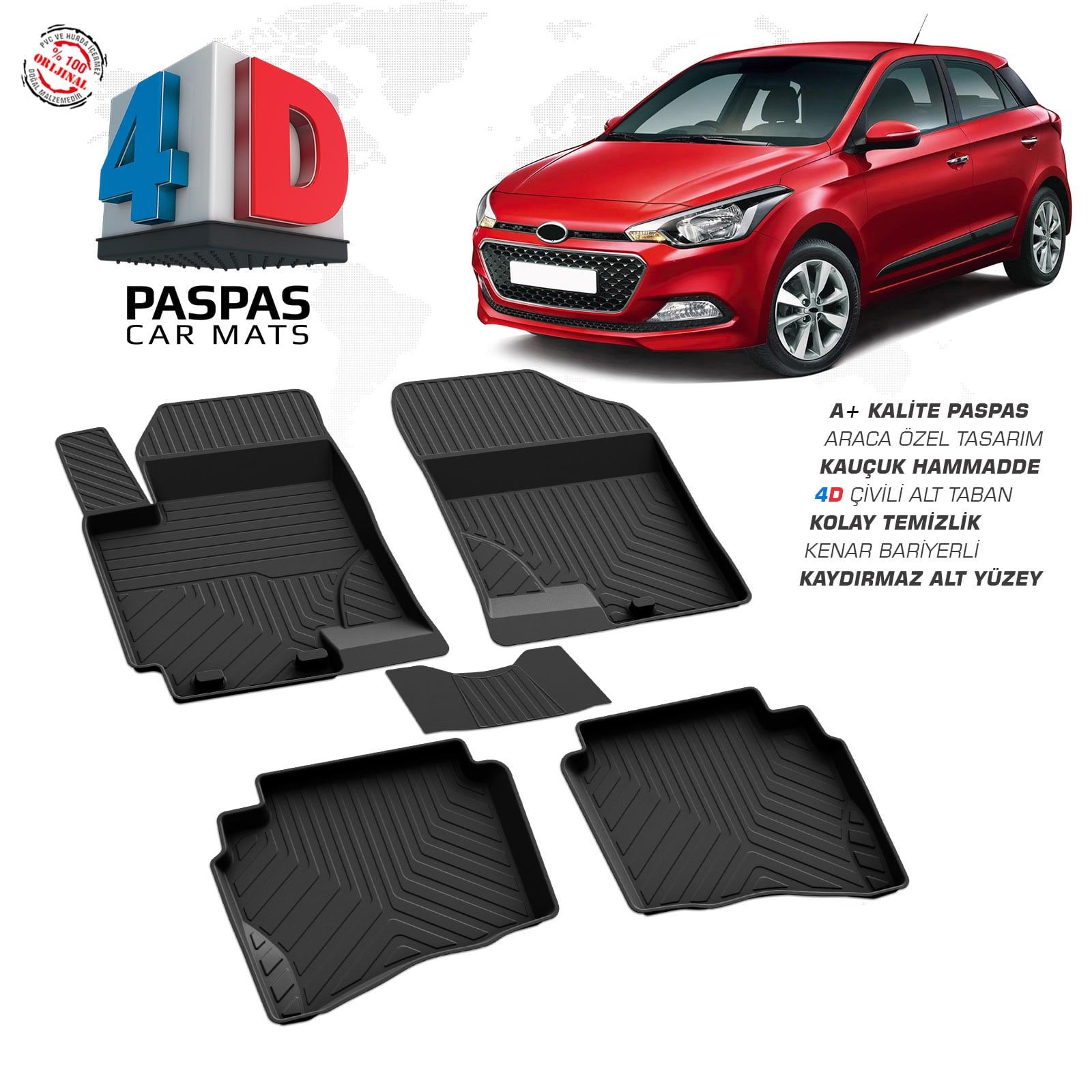 Hyundai i20 4D Araca Özel Havuzlu Kauçuk Paspas 2014-2020