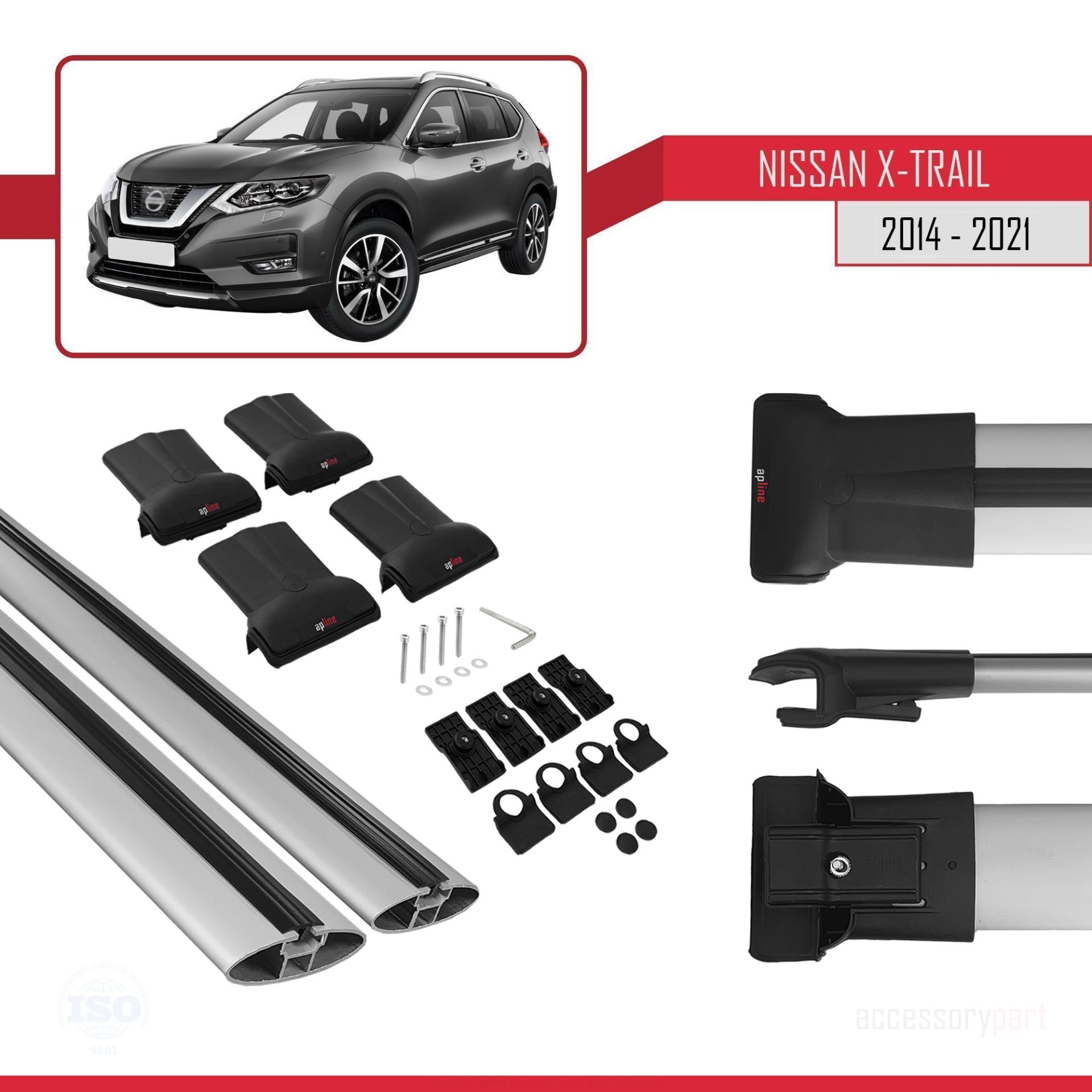 Nissan X-Trail 2014-2021 Arası ile uyumlu FLY Model Ara Atkı Tavan Barı GRİ