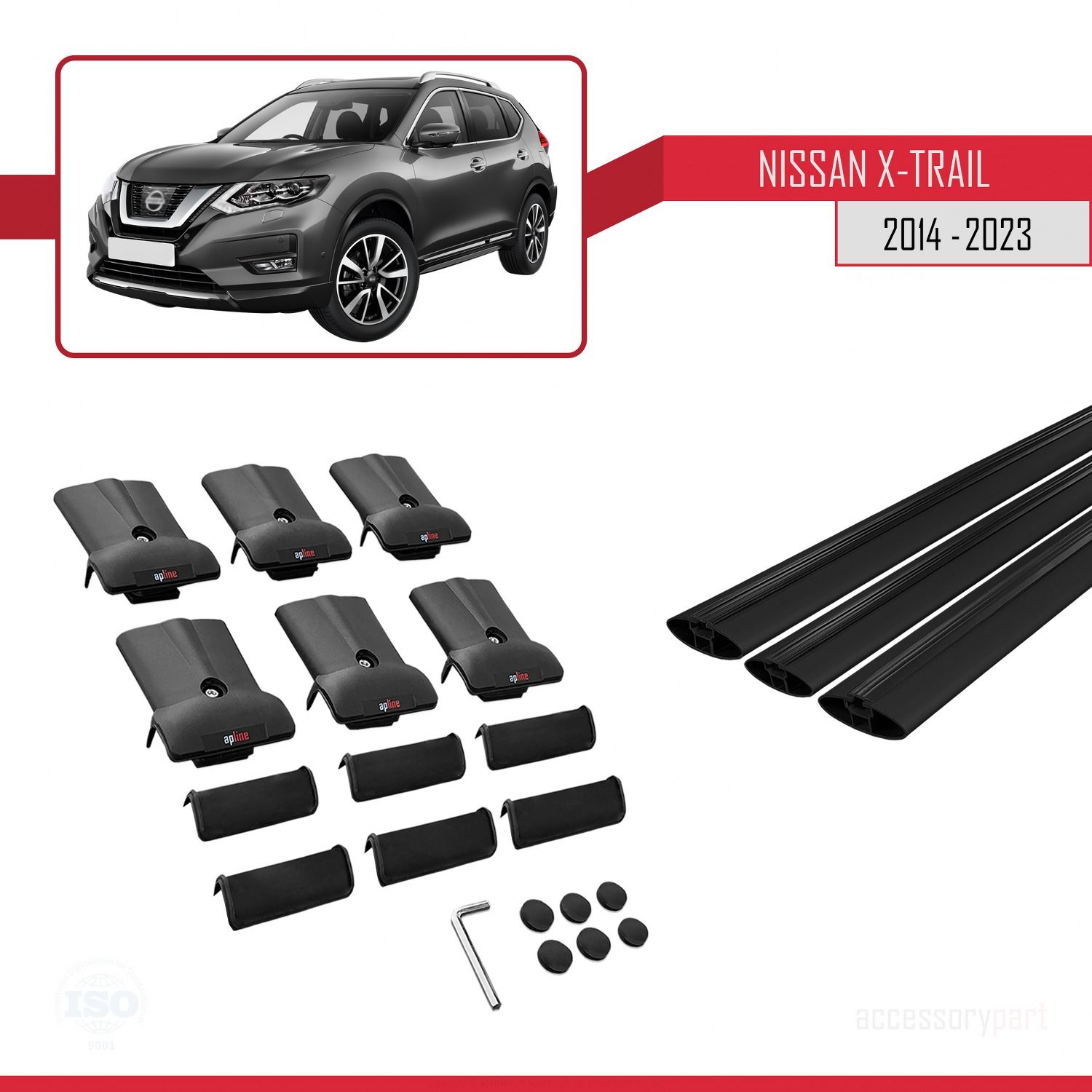 Nissan X-Trail 2014-2021 Arası ile Uyumlu FLY Model Ara Atkı Tavan Barı SİYAH 3 ADET BAR