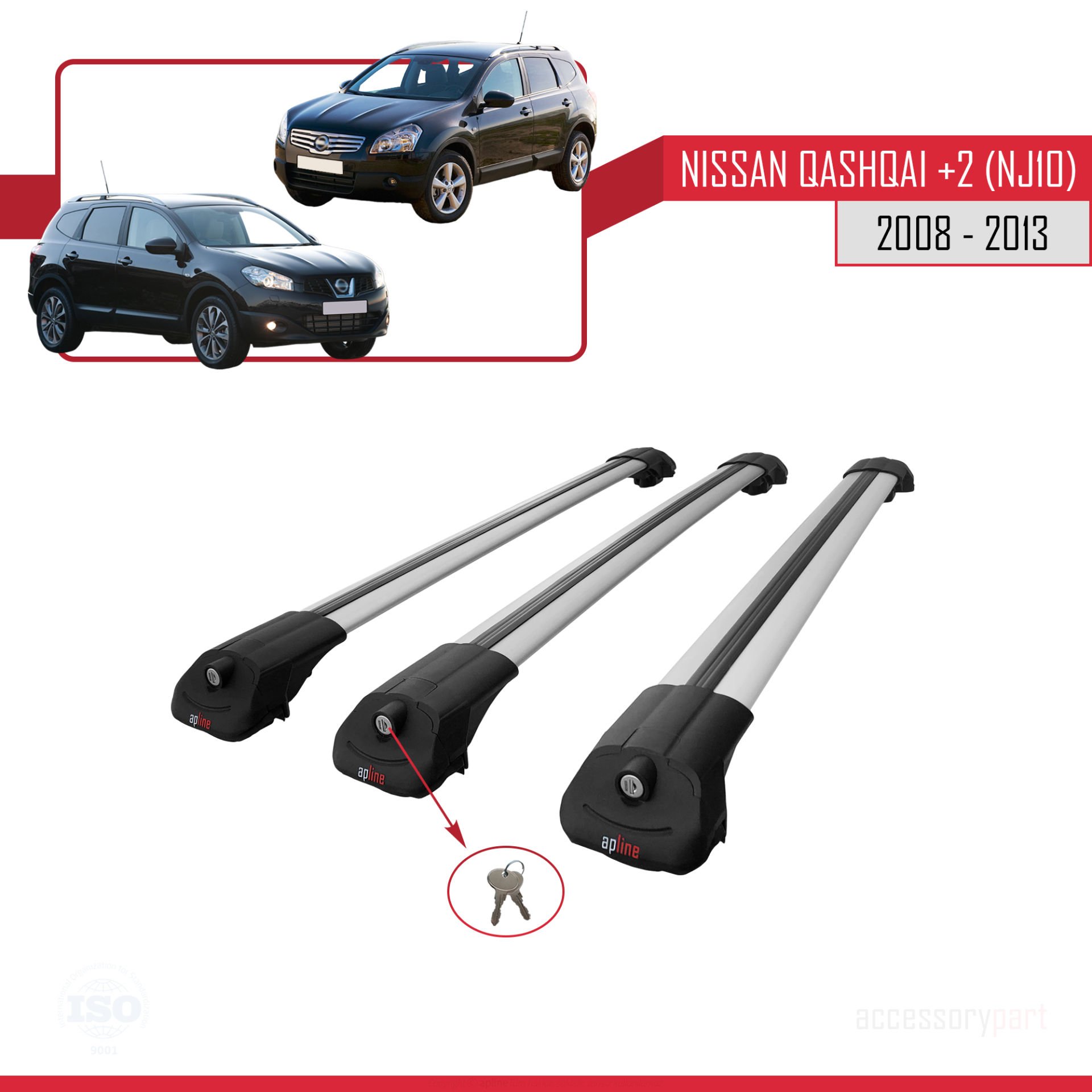 Nisssan Qashqai +2 (NJ10) 2008-2013 Arası ile uyumlu ACE-1 Ara Atkı Tavan Barı GRİ 3 ADET BAR