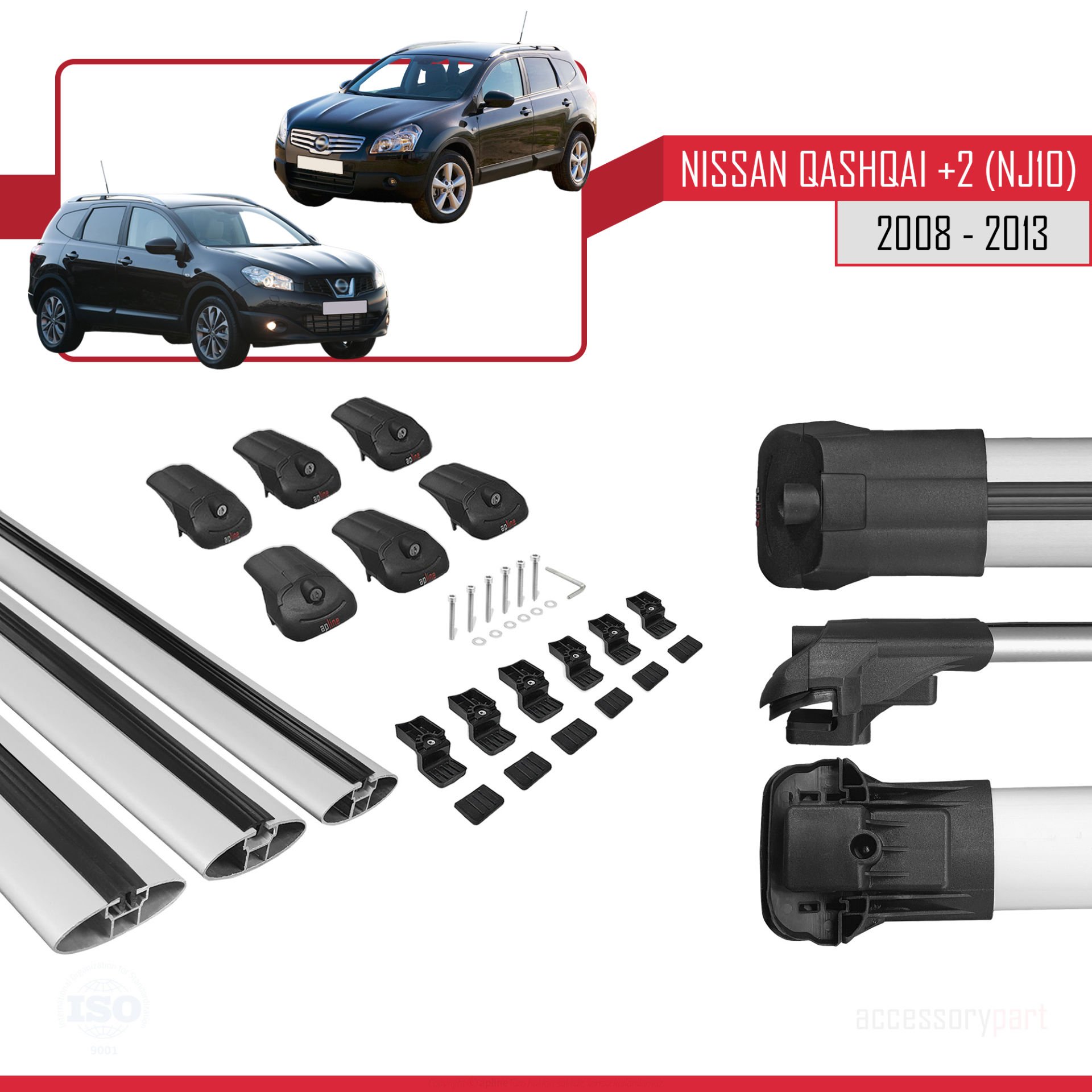 Nisssan Qashqai +2 (NJ10) 2008-2013 Arası ile uyumlu ACE-1 Ara Atkı Tavan Barı GRİ 3 ADET BAR