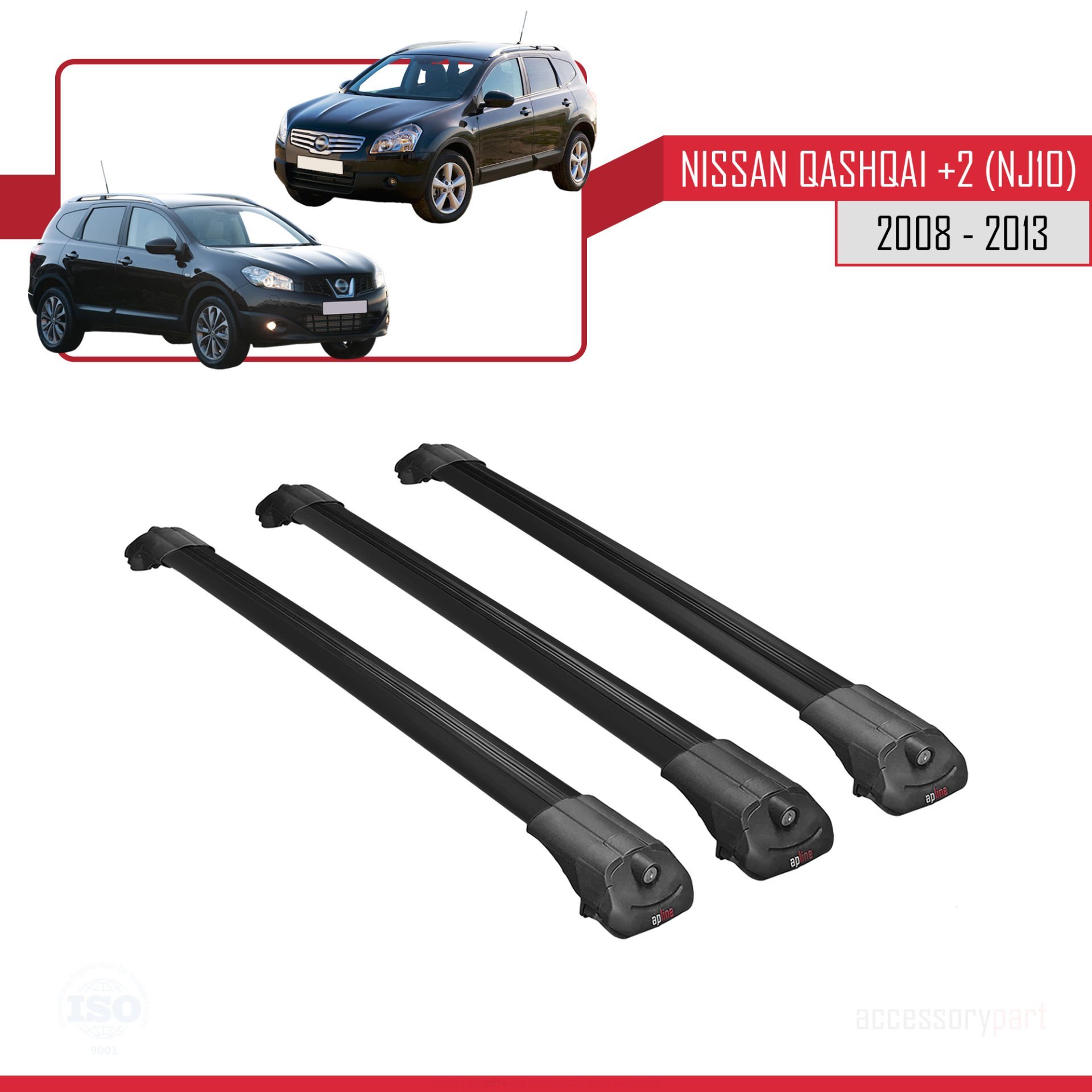 Nisssan Qashqai +2 (NJ10) 2008-2013 Arası ile uyumlu ACE-1 Ara Atkı Tavan Barı SİYAH 3 ADET BAR