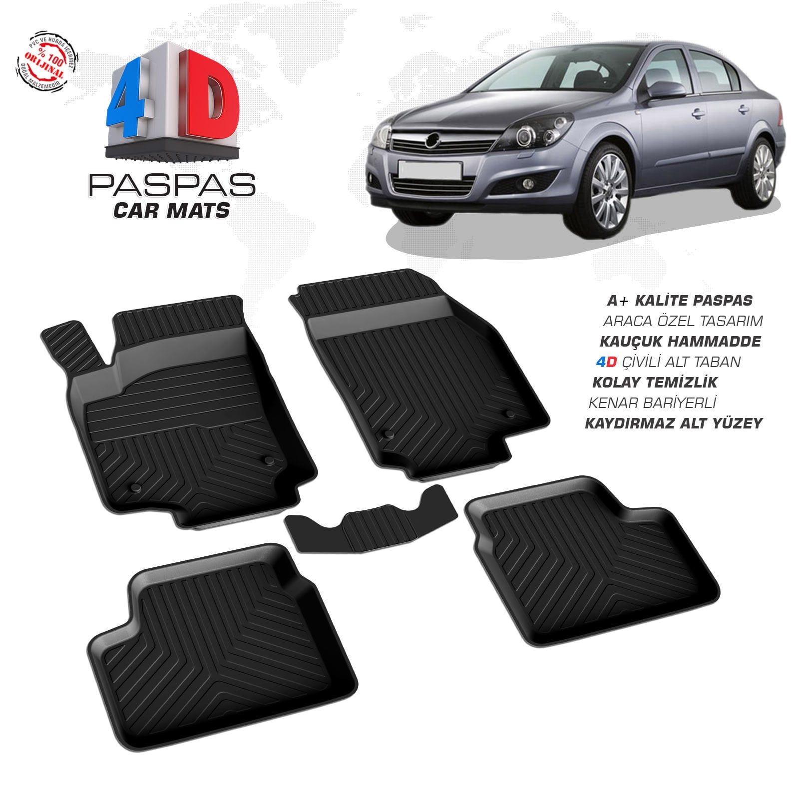 Opel Astra H SD 4D Araca Özel Havuzlu Kauçuk Paspas 2004 ve Üzeri