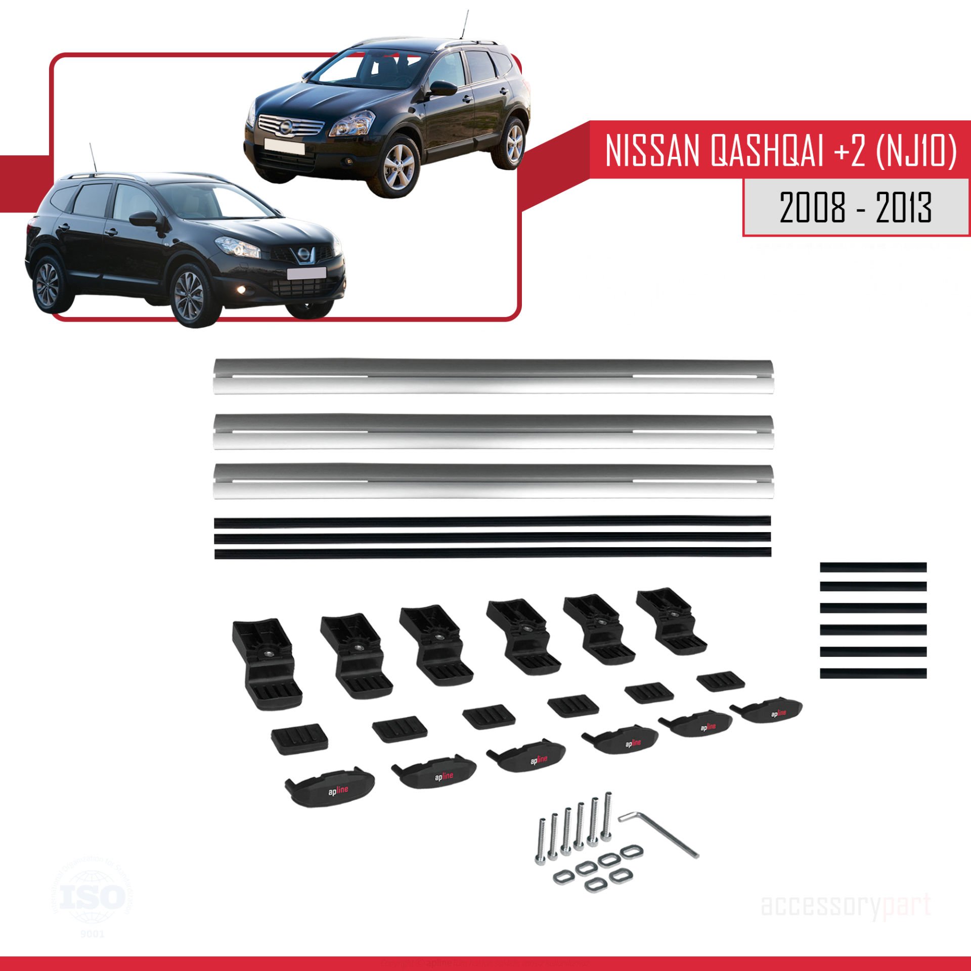 Nisssan Qashqai +2 (NJ10) 2008-2013 Arası ile uyumlu Basic Model Ara Atkı Tavan Barı GRİ 3 ADET