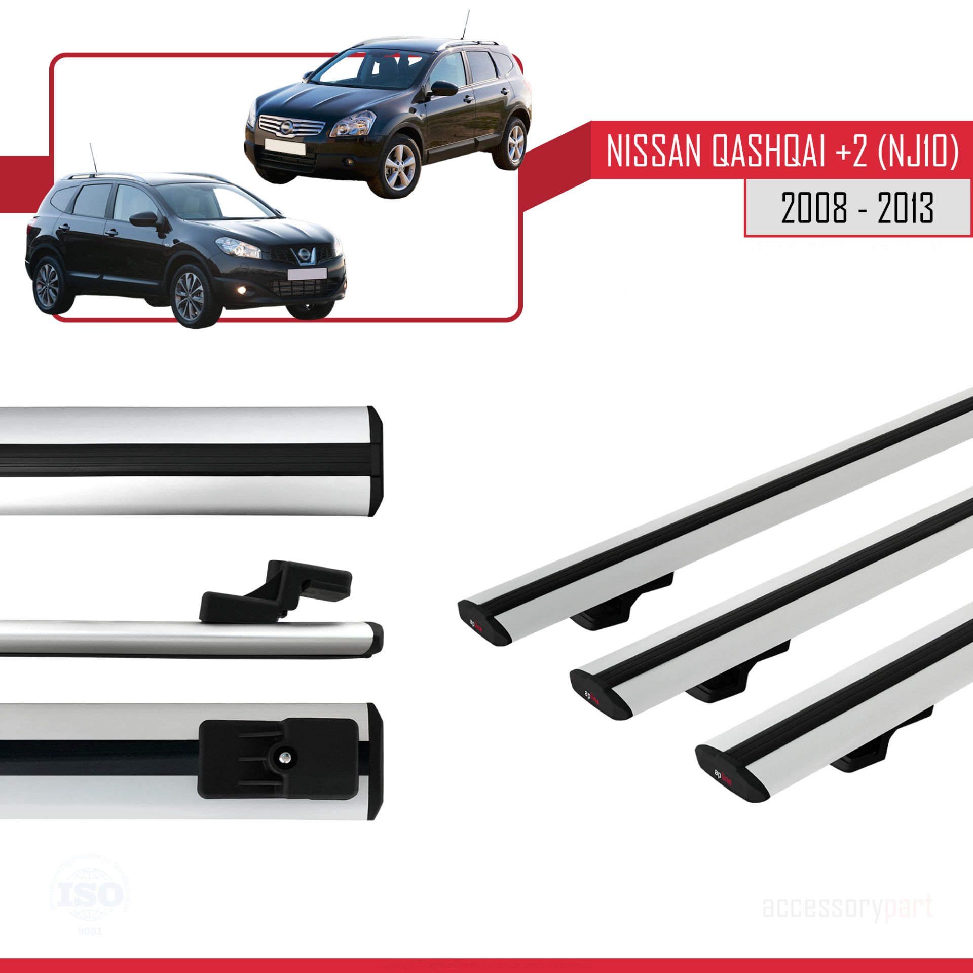 Nisssan Qashqai +2 (NJ10) 2008-2013 Arası ile uyumlu Basic Model Ara Atkı Tavan Barı GRİ 3 ADET